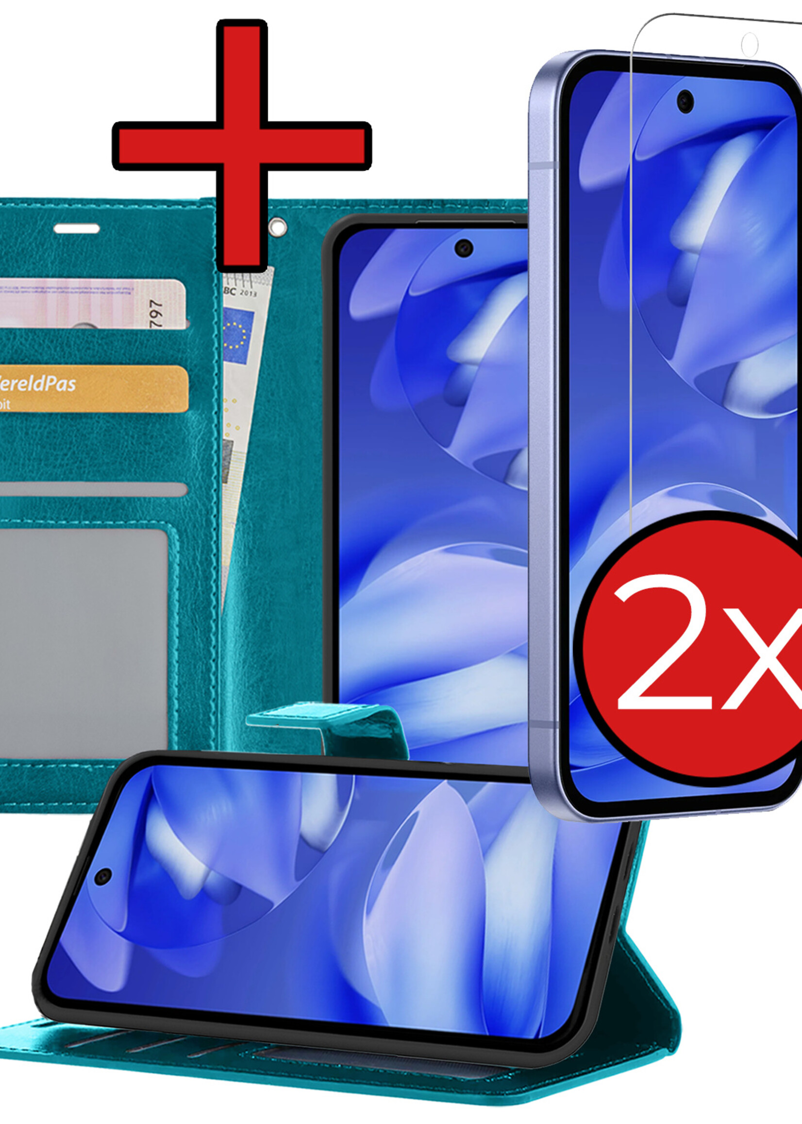 BTH BTH Google Pixel 9a Hoesje Bookcase Met 2x Screenprotector - Turquoise