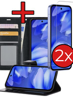 BTH BTH Google Pixel 9a Hoesje Bookcase Met 2x Screenprotector - Zwart