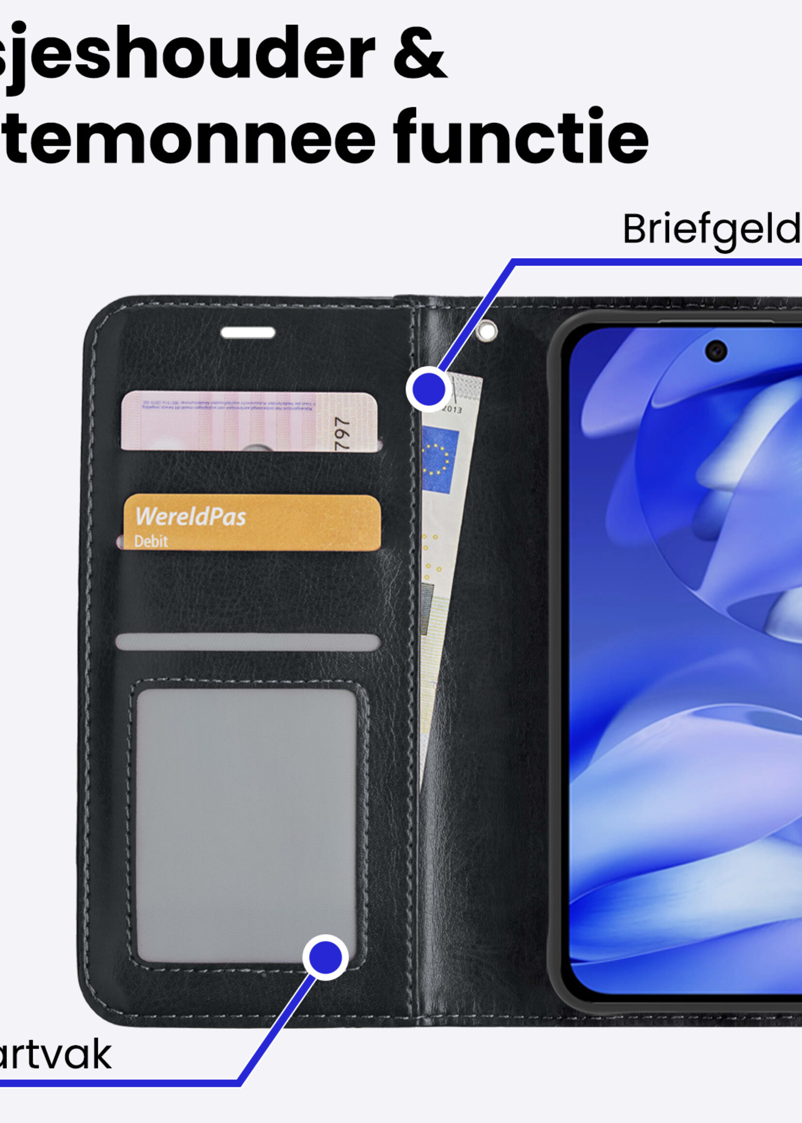 BTH BTH Google Pixel 9a Hoesje Bookcase Met 2x Screenprotector - Zwart