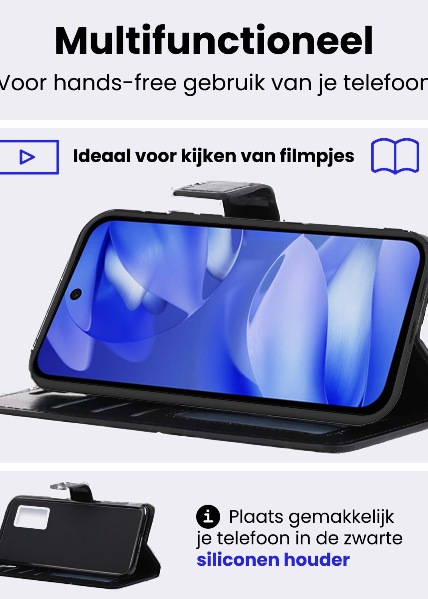 BTH BTH Google Pixel 9a Hoesje Bookcase Met 2x Screenprotector - Zwart