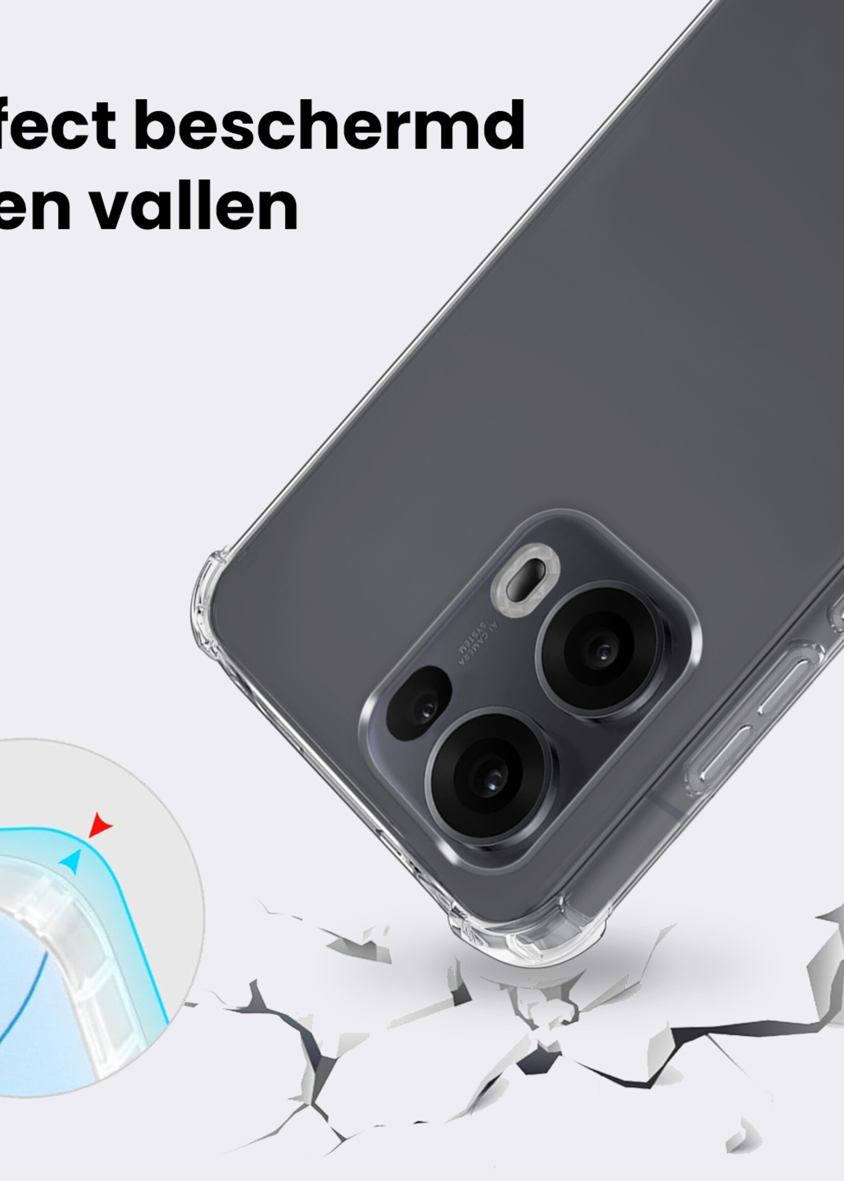 BTH BTH Oppo Reno13 Pro Hoesje Shockproof - Transparant - 2 PACK