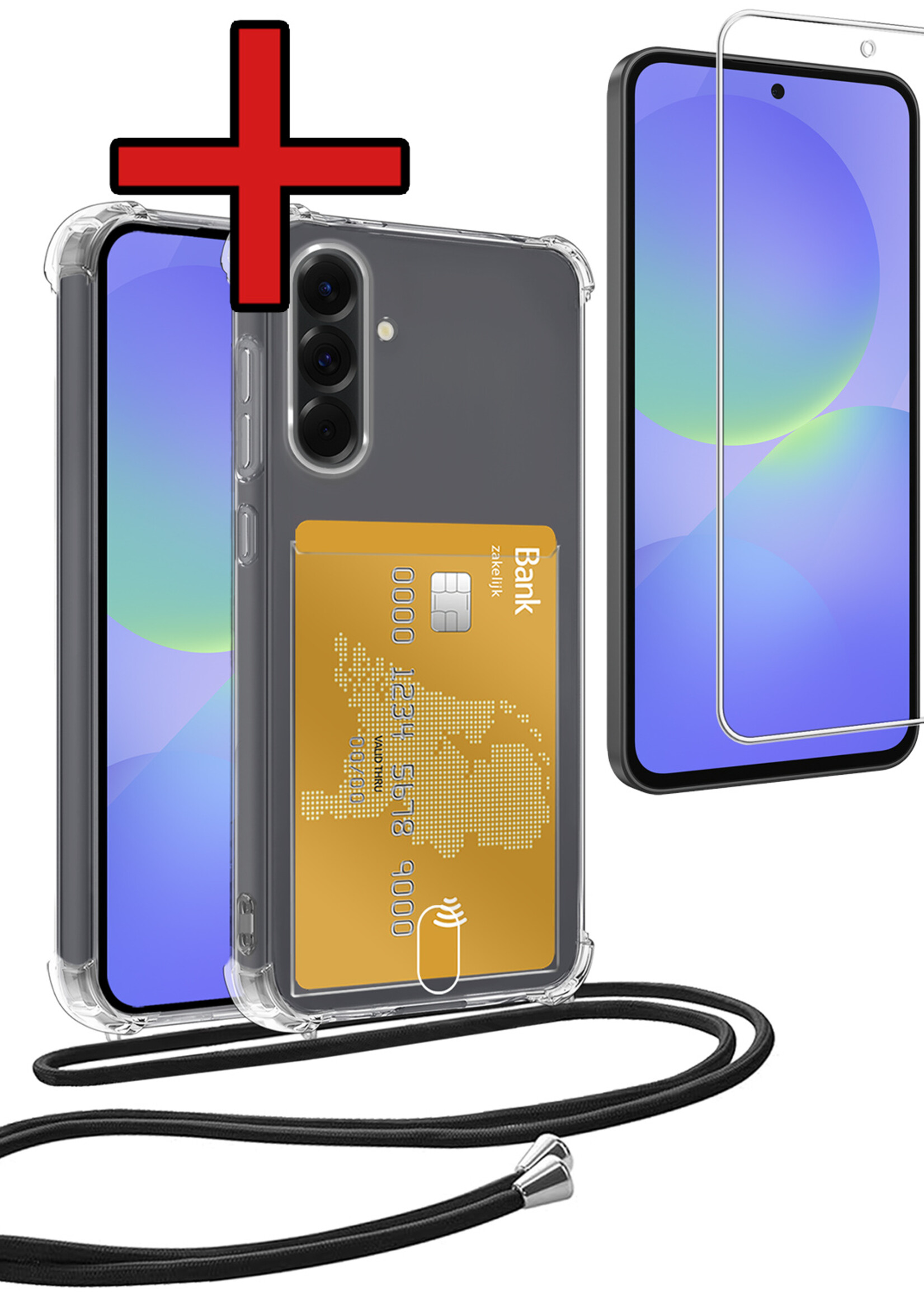 BTH BTH Samsung Galaxy A36 Hoesje Pashouder met Koord Met Screenprotector