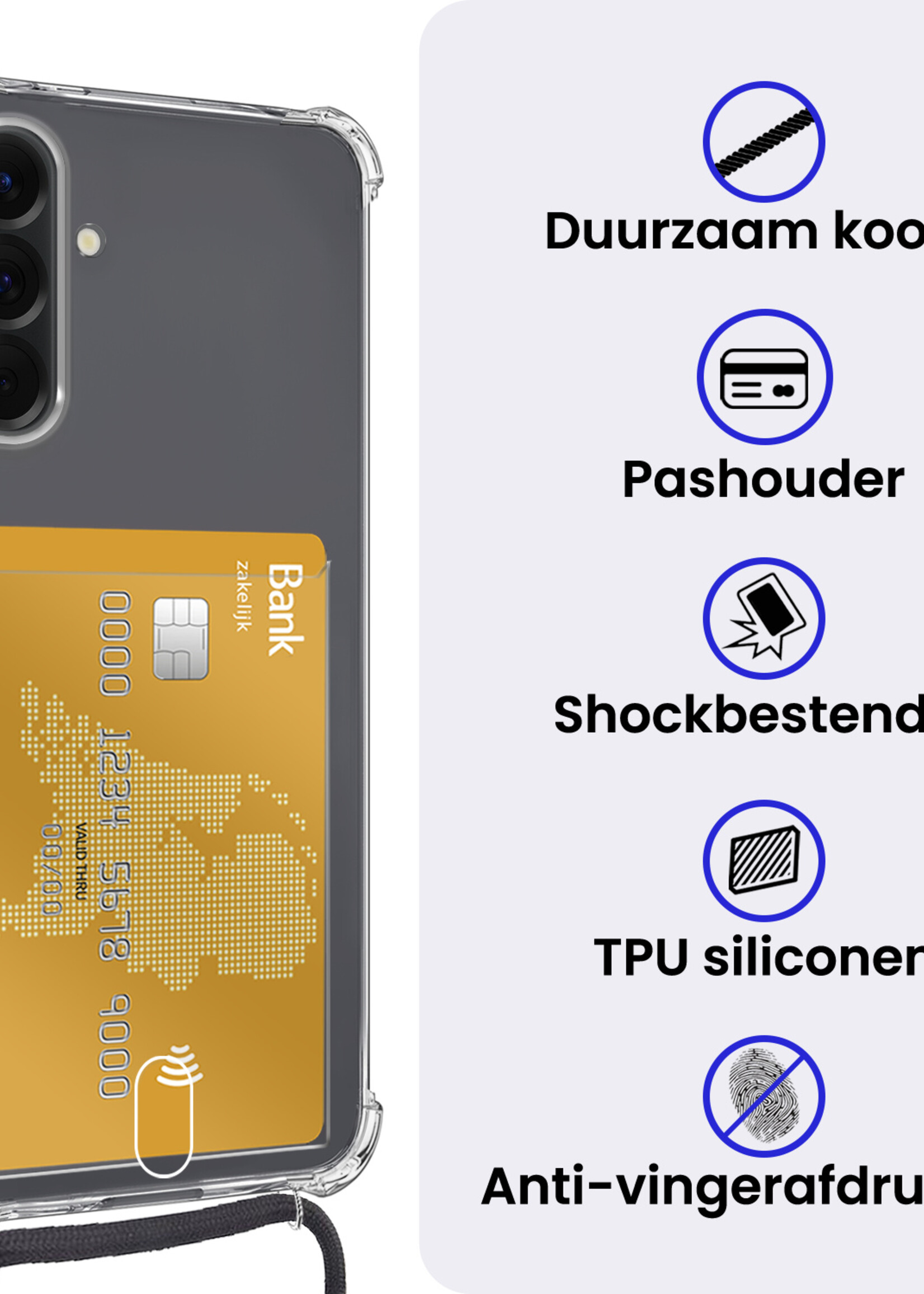 BTH BTH Samsung Galaxy A36 Hoesje Pashouder met Koord Met Screenprotector