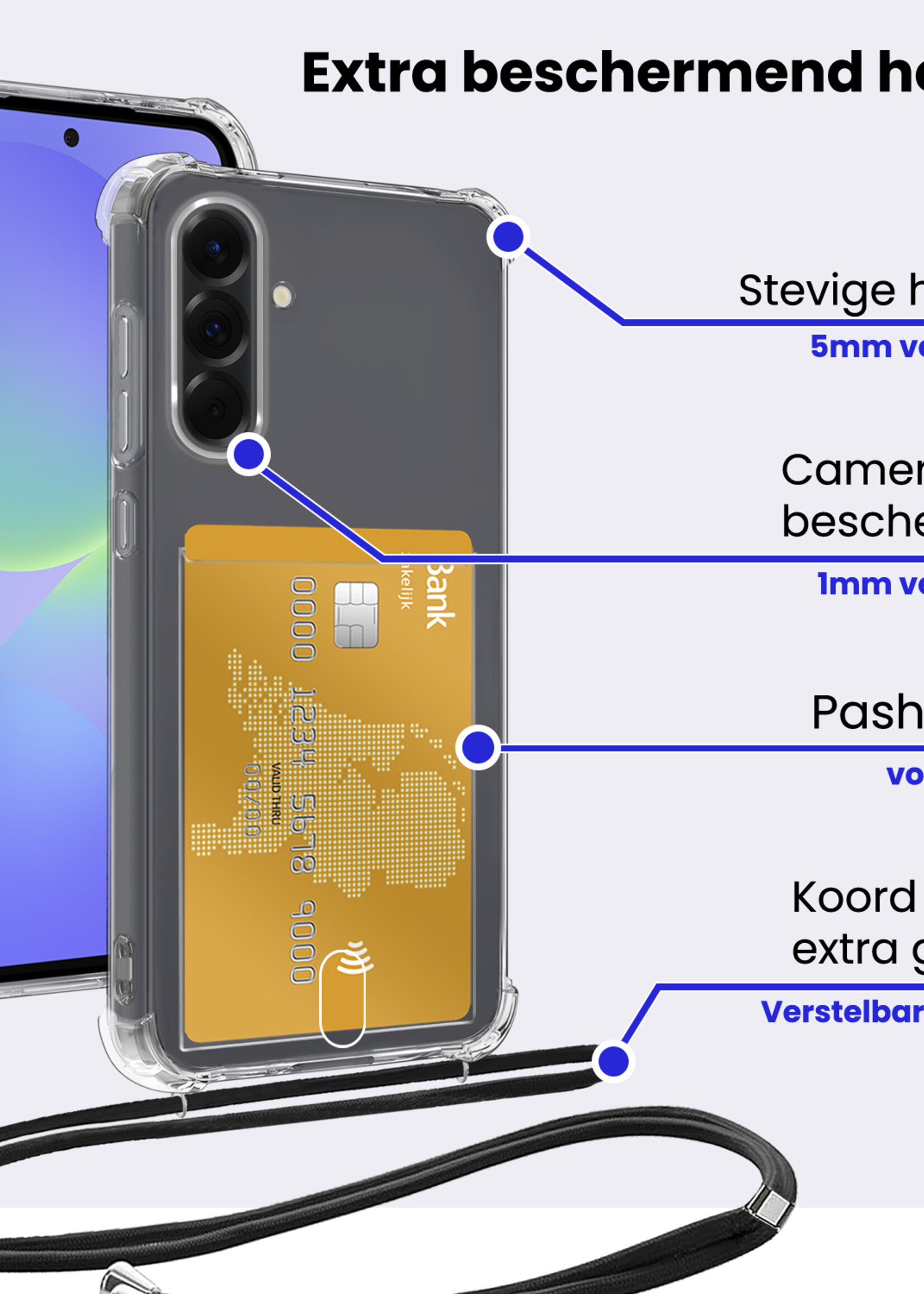 BTH BTH Samsung Galaxy A36 Hoesje Pashouder met Koord Met Screenprotector