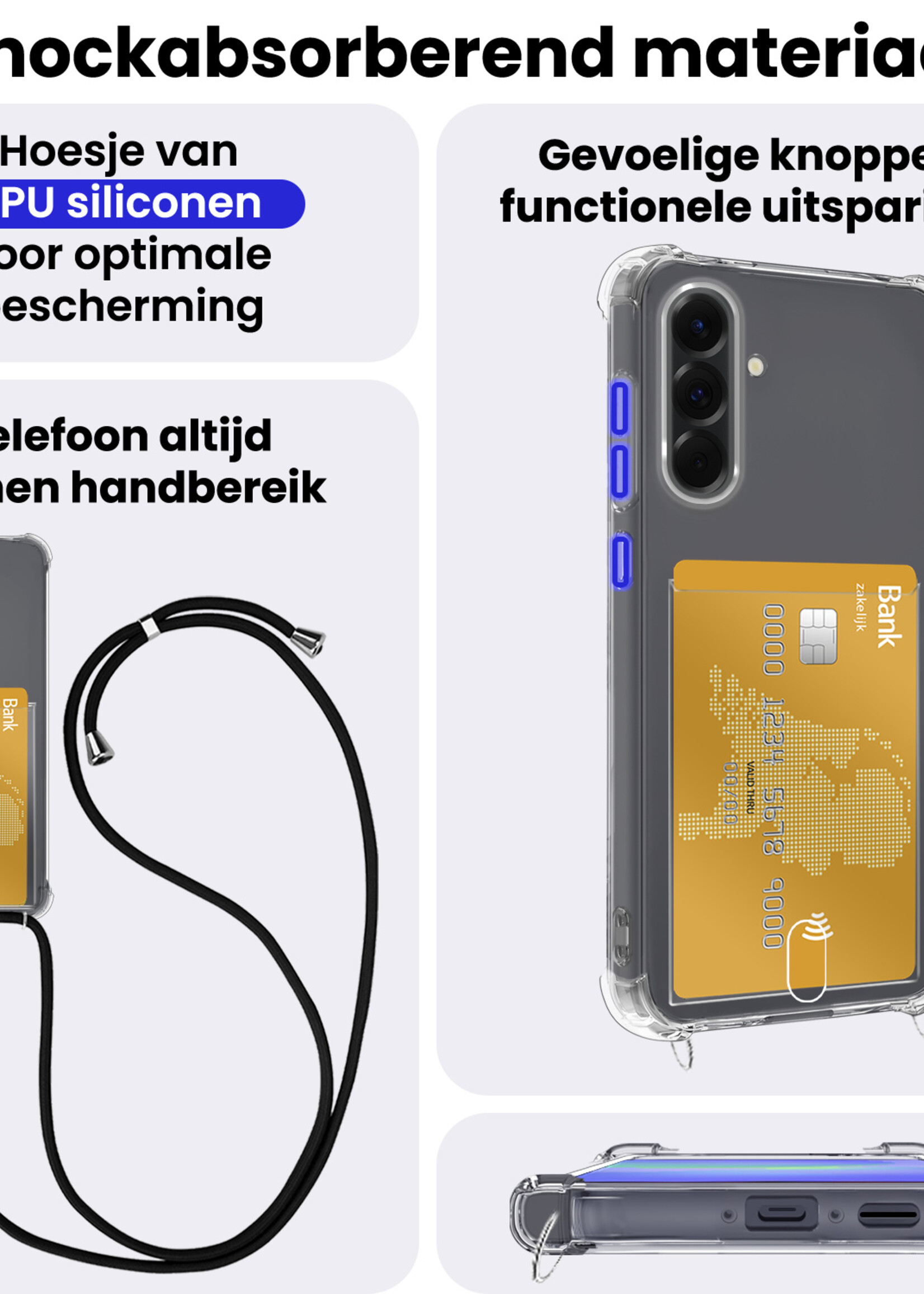 BTH BTH Samsung Galaxy A36 Hoesje Pashouder met Koord Met Screenprotector