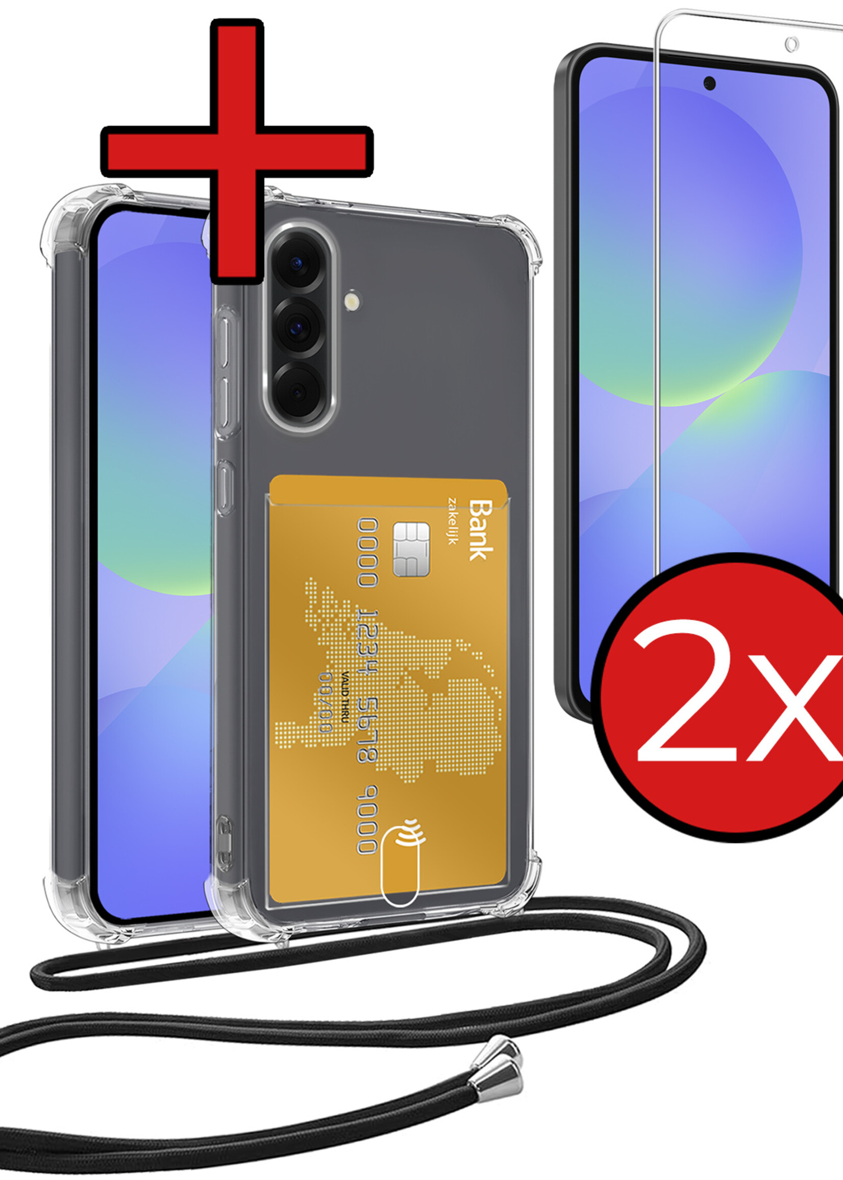 BTH BTH Samsung Galaxy A36 Hoesje Pashouder met Koord Met 2x Screenprotector
