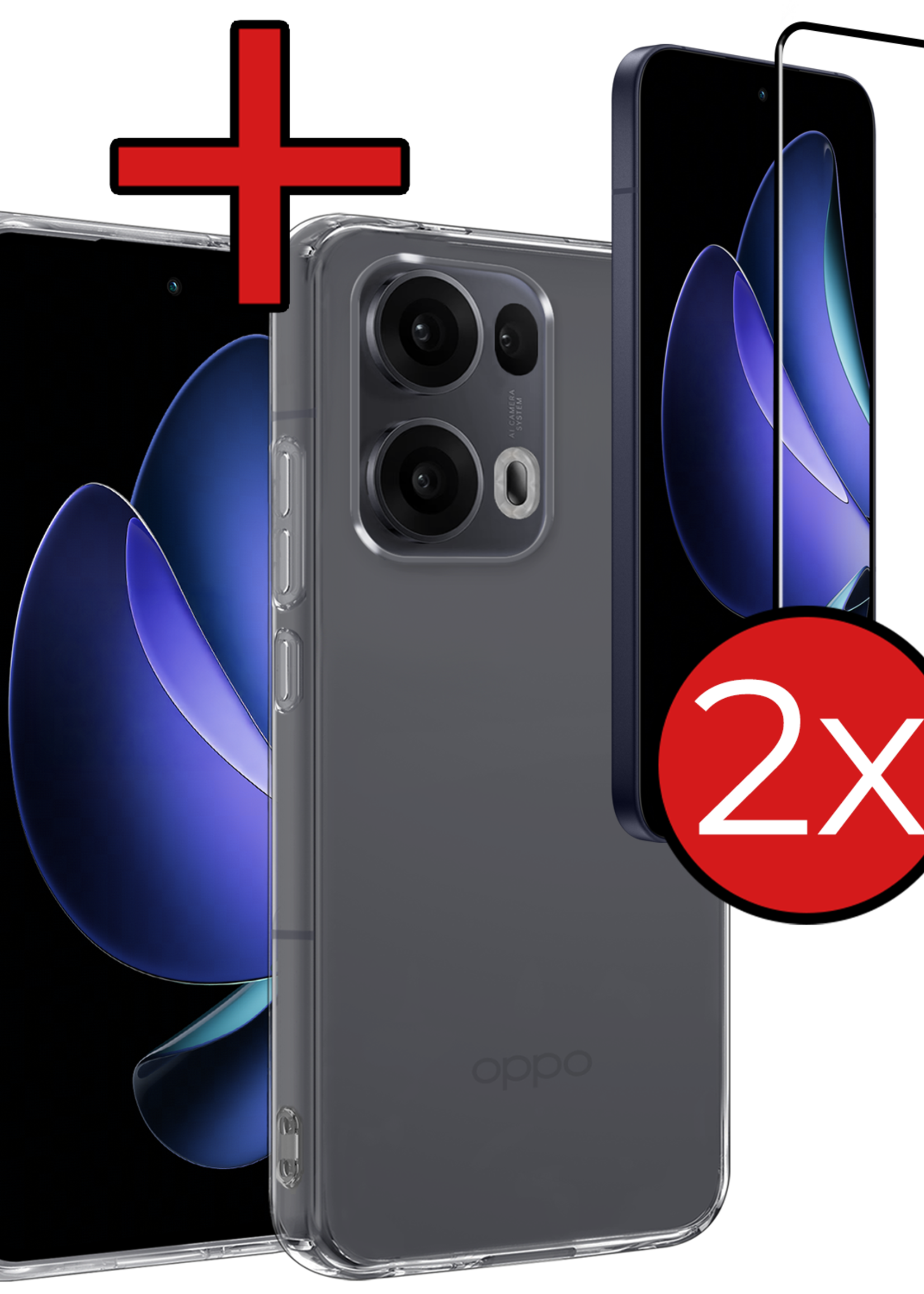 BTH BTH Oppo Reno13 Pro Hoesje Siliconen Met 2x Screenprotector - Transparant