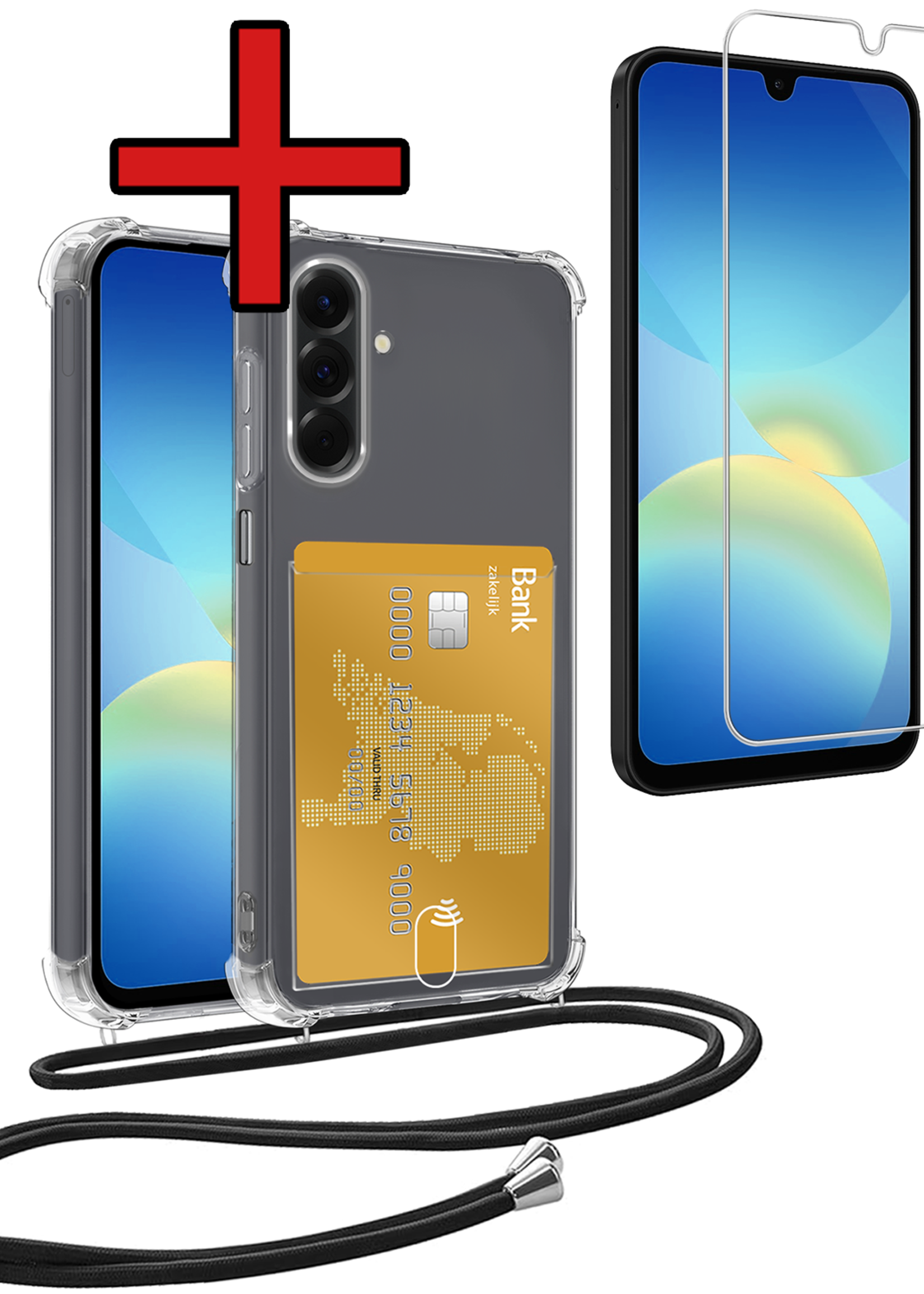 BTH BTH Samsung Galaxy A26 Hoesje Pashouder met Koord Met Screenprotector