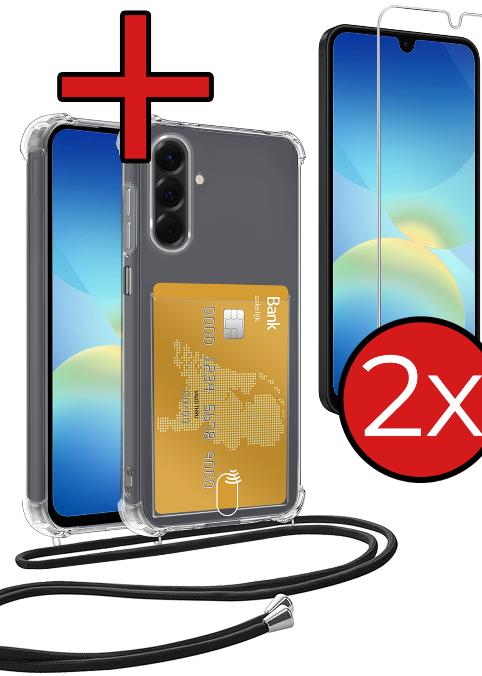 BTH BTH Samsung Galaxy A26 Hoesje Pashouder met Koord Met 2x Screenprotector