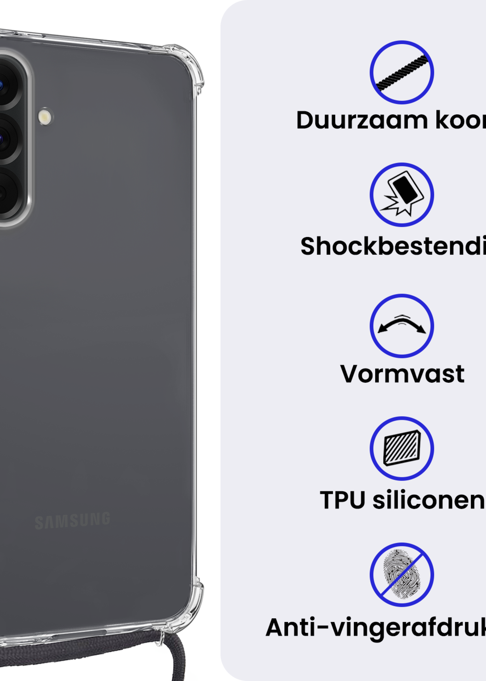 BTH BTH Samsung Galaxy A56 Hoesje Transparant Shockproof Met Zwart Koord