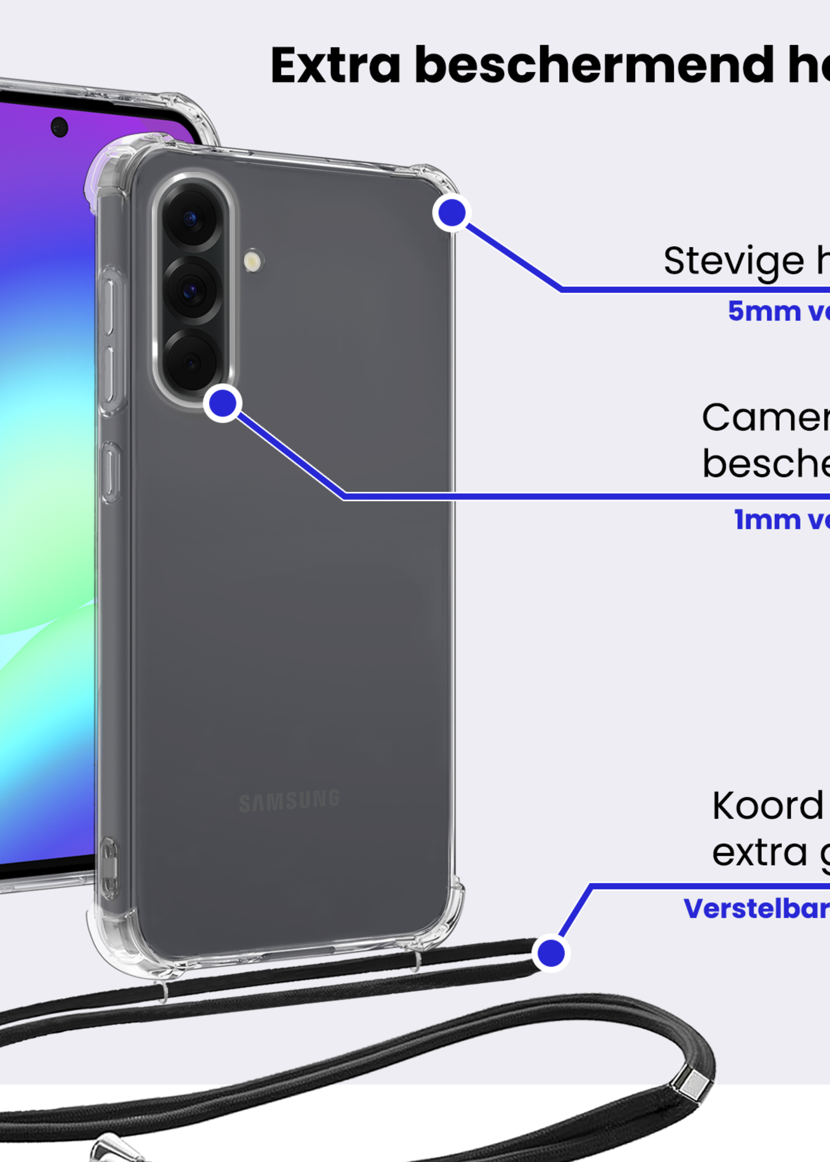BTH BTH Samsung Galaxy A56 Hoesje Transparant Shockproof Met Zwart Koord