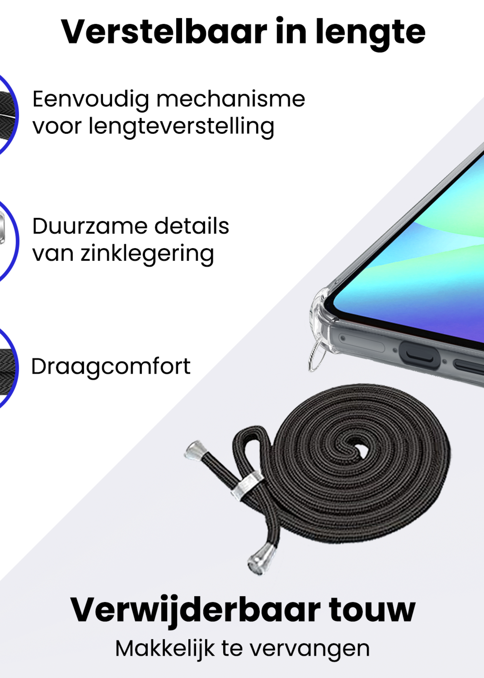 BTH BTH Samsung Galaxy A56 Hoesje Transparant Shockproof Met Zwart Koord