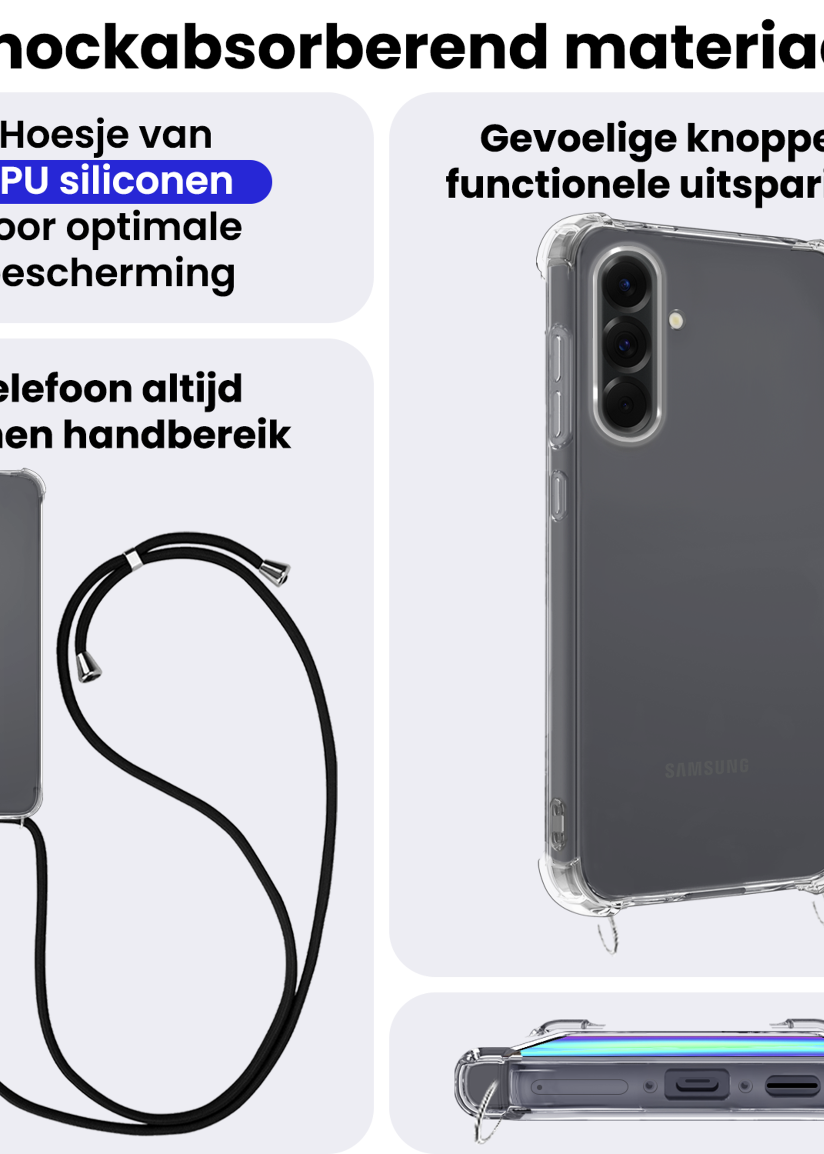 BTH BTH Samsung Galaxy A56 Hoesje Transparant Shockproof Met Zwart Koord