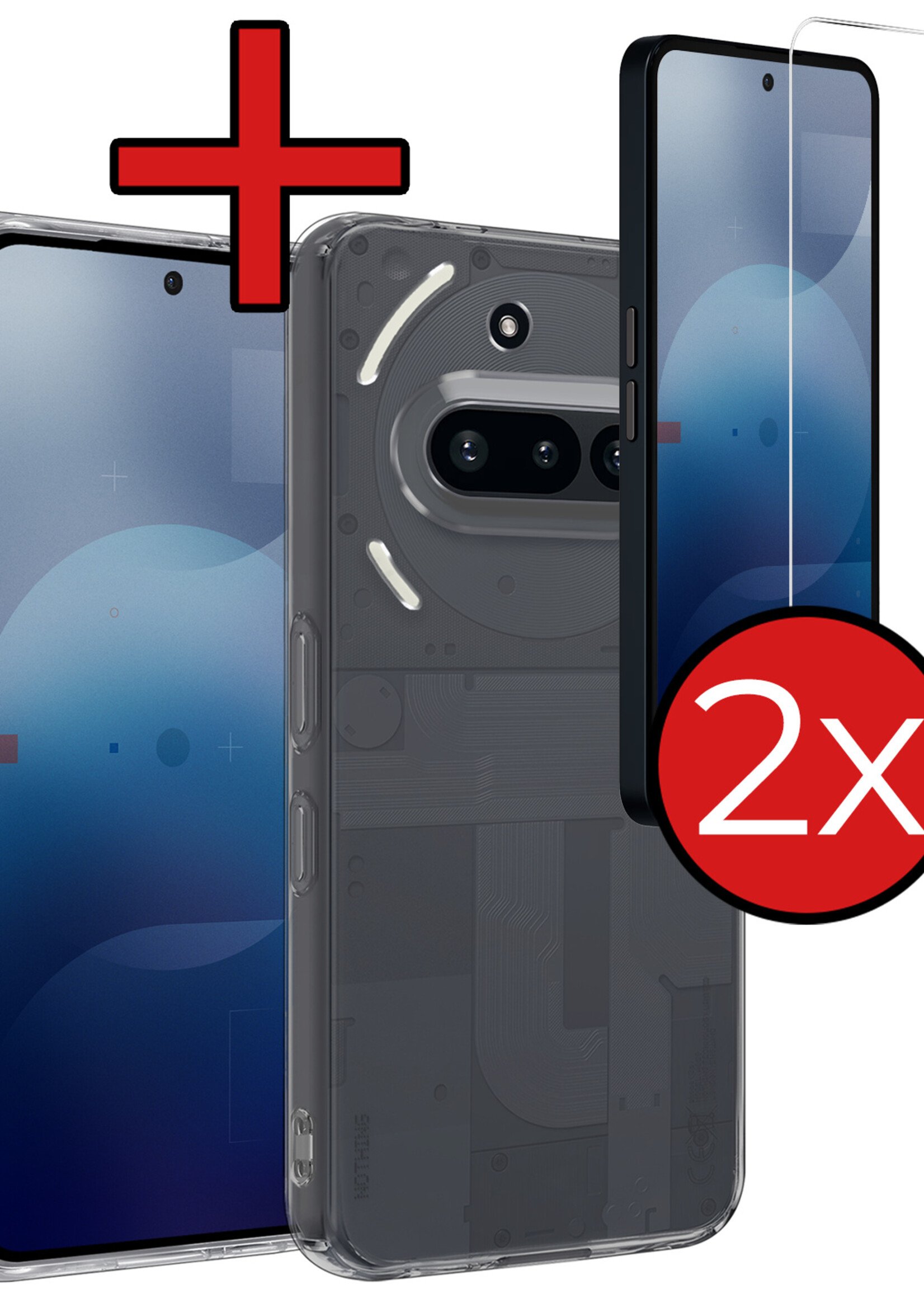 BTH BTH Nothing Phone (3a) Pro Hoesje Siliconen Met 2x Screenprotector - Transparant