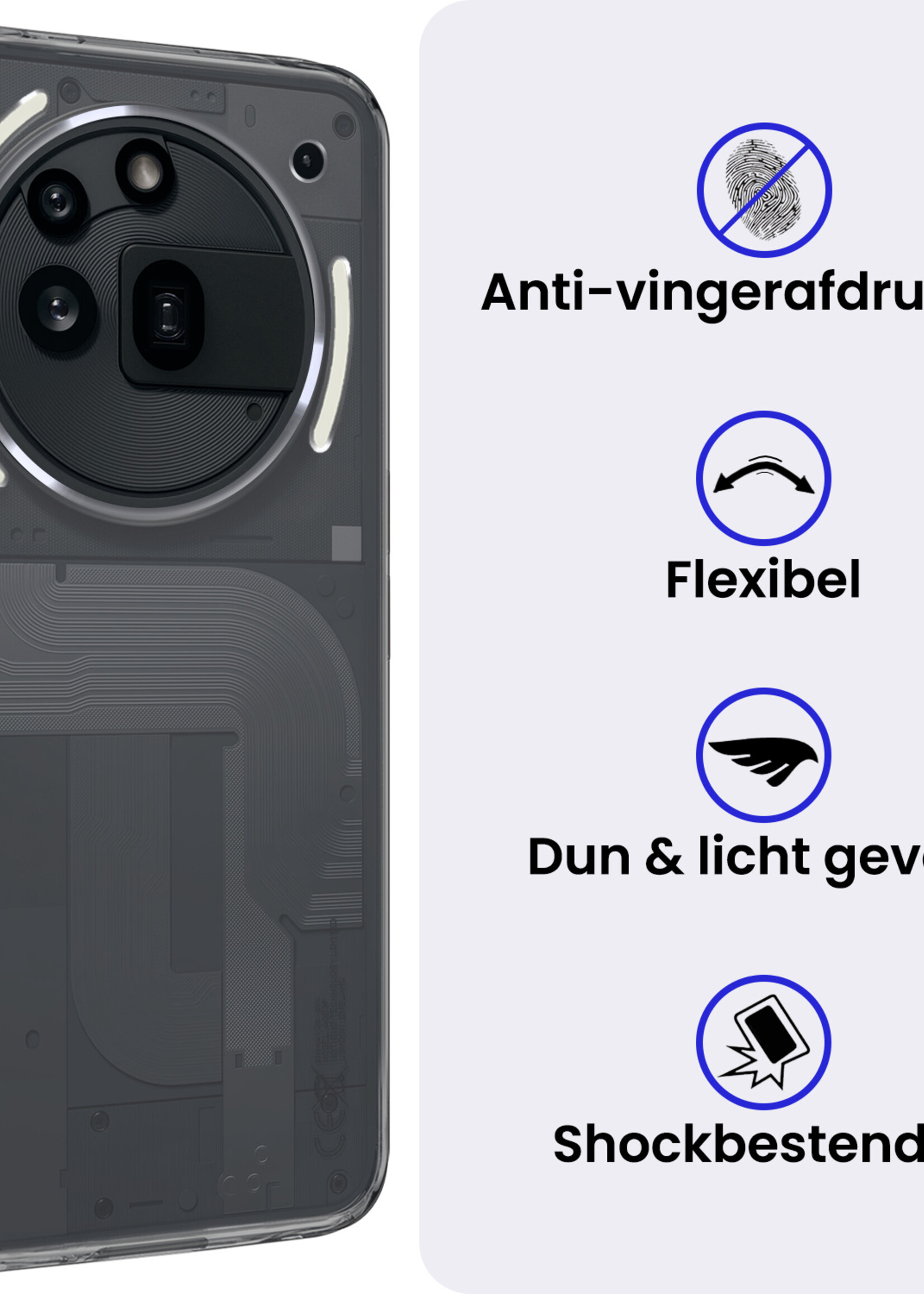 BTH BTH Nothing Phone (3a) Pro Hoesje Siliconen Met 2x Screenprotector - Transparant