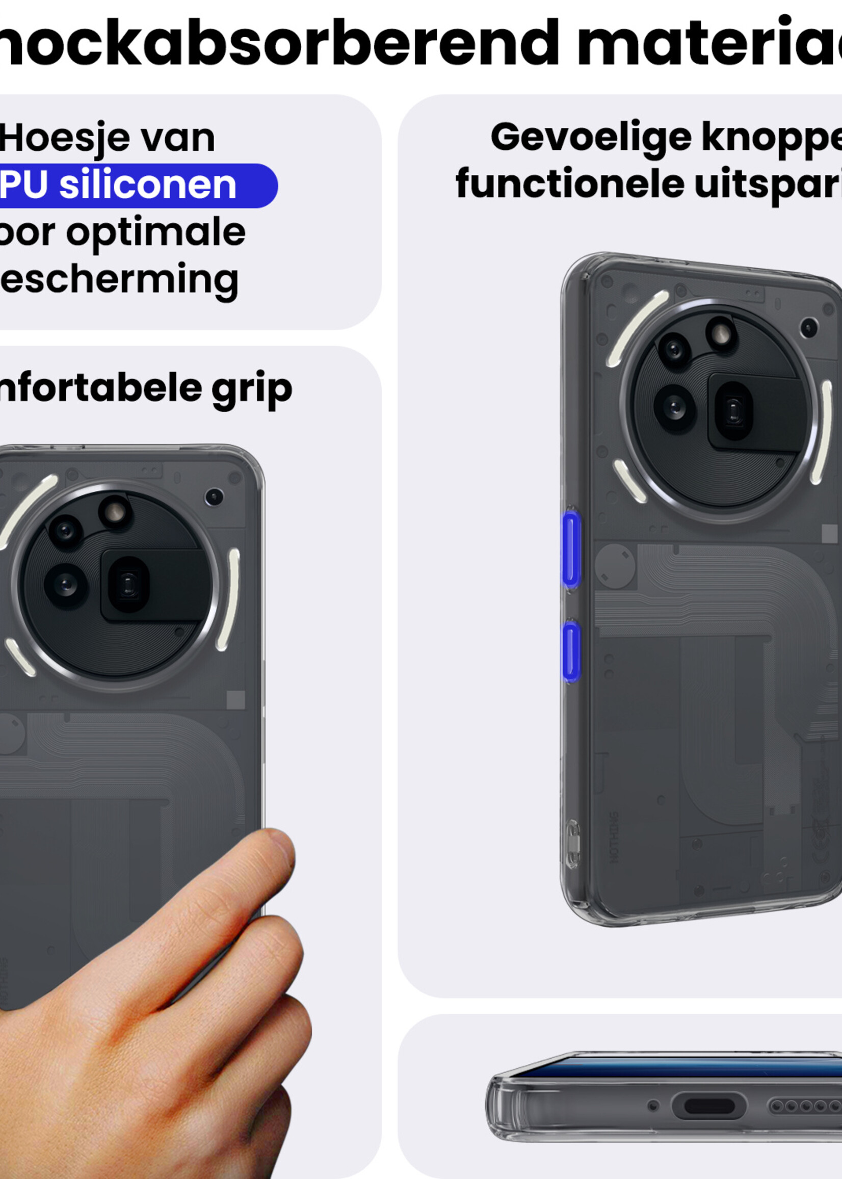 BTH BTH Nothing Phone (3a) Pro Hoesje Siliconen Met 2x Screenprotector - Transparant