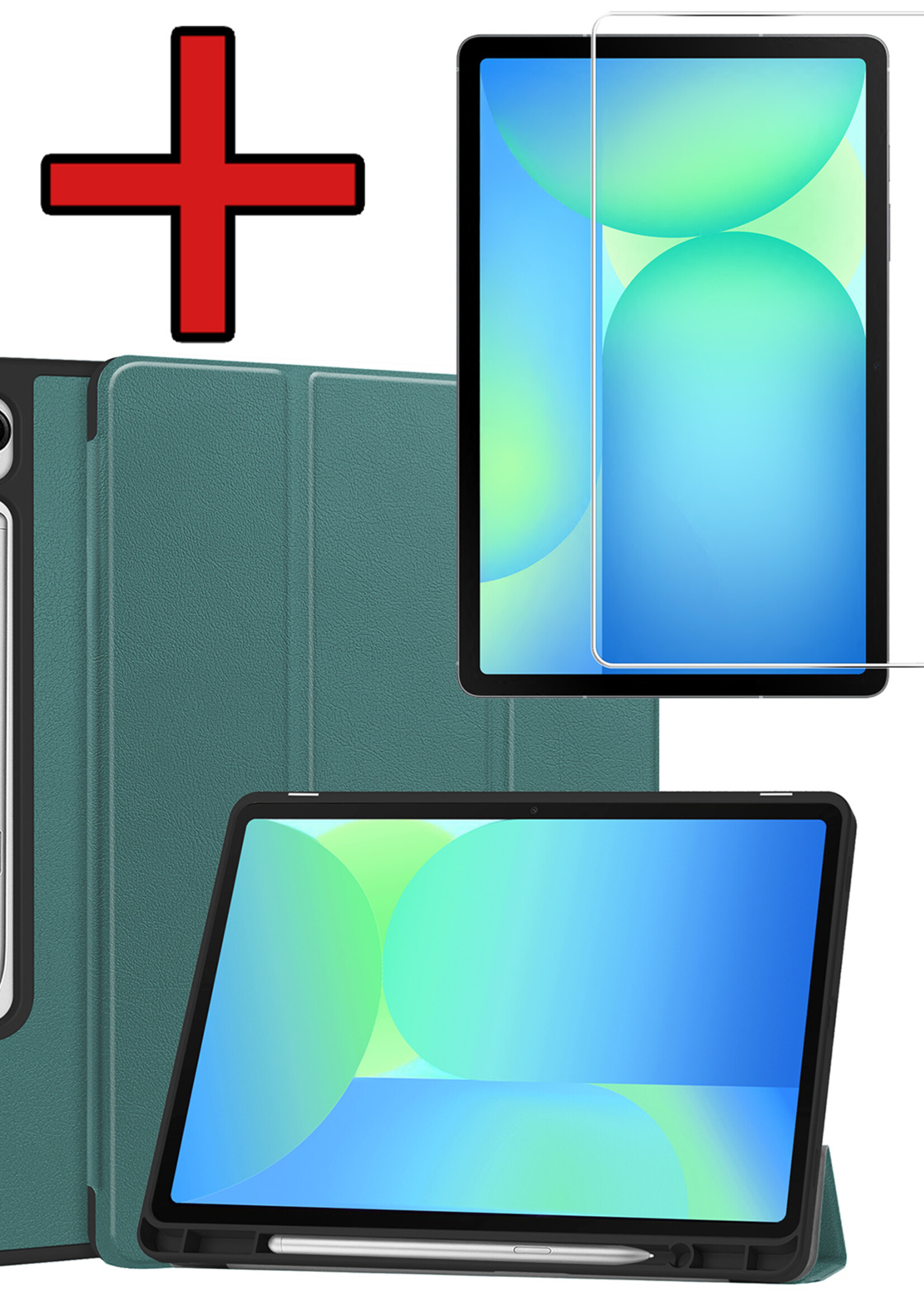 BTH BTH Samsung Galaxy Tab S10 FE Plus Hoesje Met Uitsparing S Pen Met Screenprotector - Donkergroen