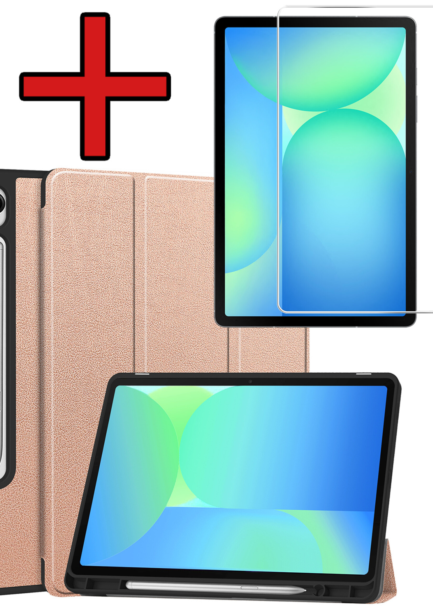 BTH BTH Samsung Galaxy Tab S10 FE Plus Hoesje Met Uitsparing S Pen Met Screenprotector - Rose Goud