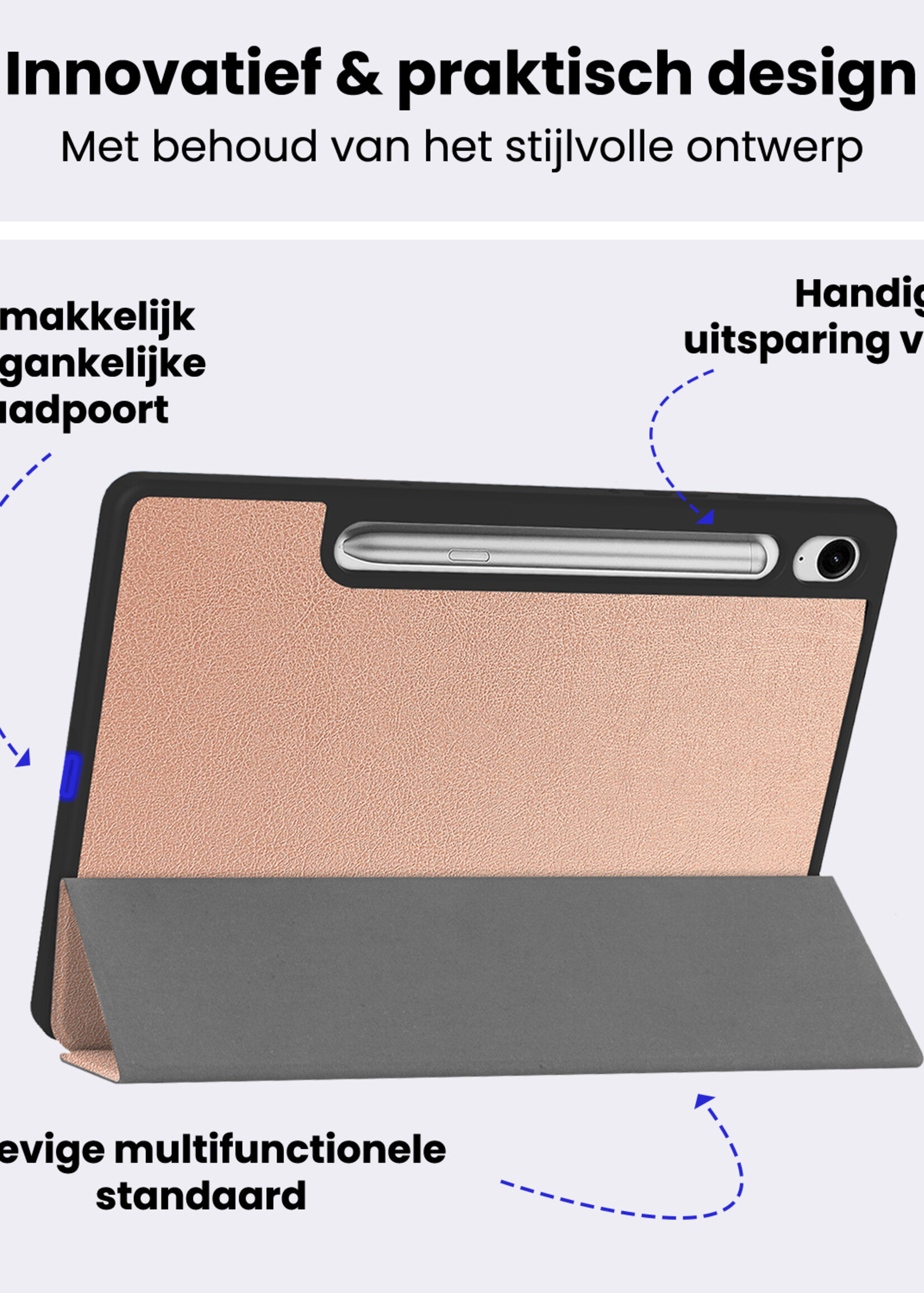 BTH BTH Samsung Galaxy Tab S10 FE Plus Hoesje Met Uitsparing S Pen Met Screenprotector - Rose Goud