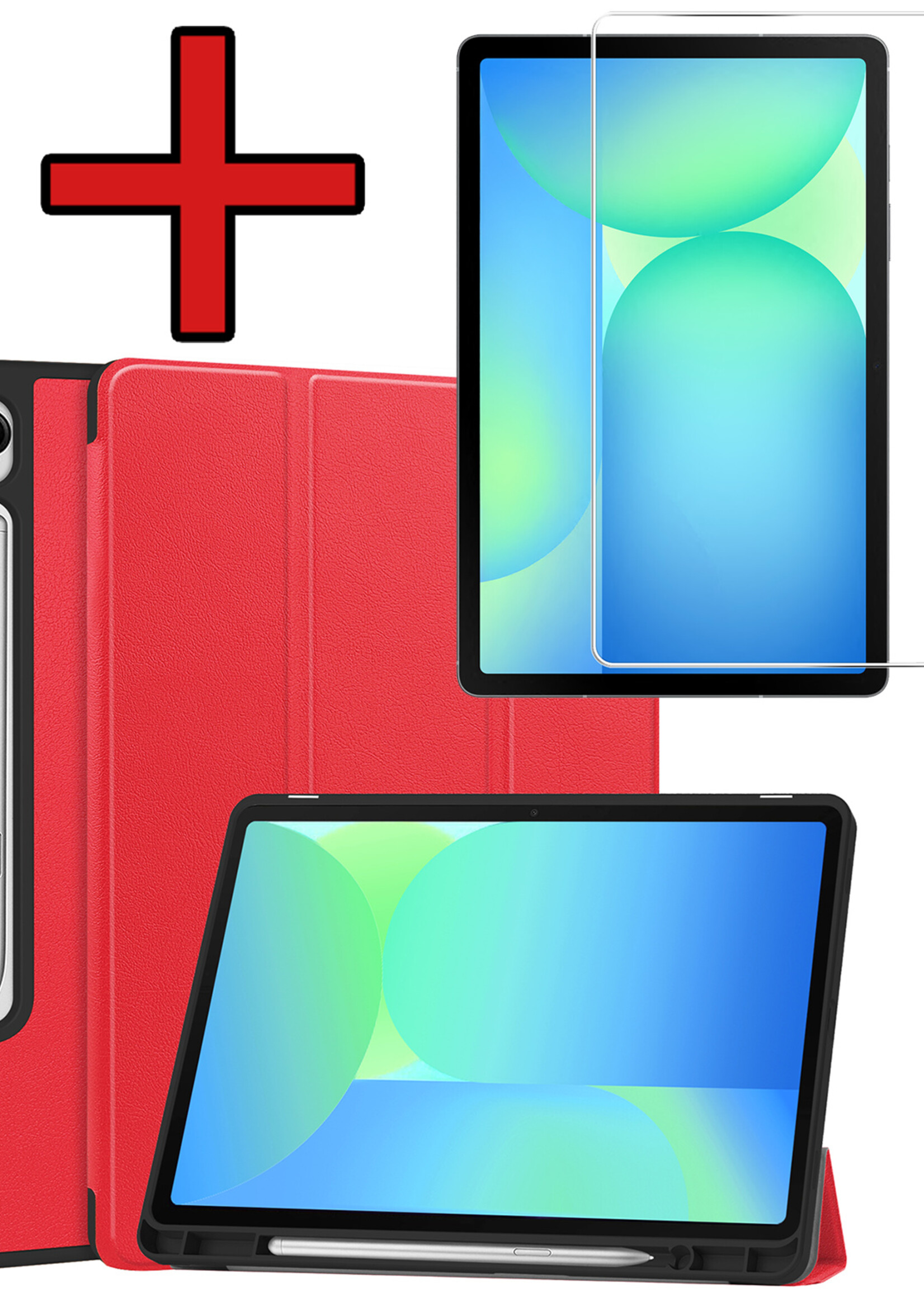 BTH BTH Samsung Galaxy Tab S10 FE Plus Hoesje Met Uitsparing S Pen Met Screenprotector - Rood