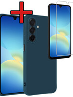 BTH BTH Samsung Galaxy A26 Hoesje Siliconen Met Screenprotector - Donkerblauw