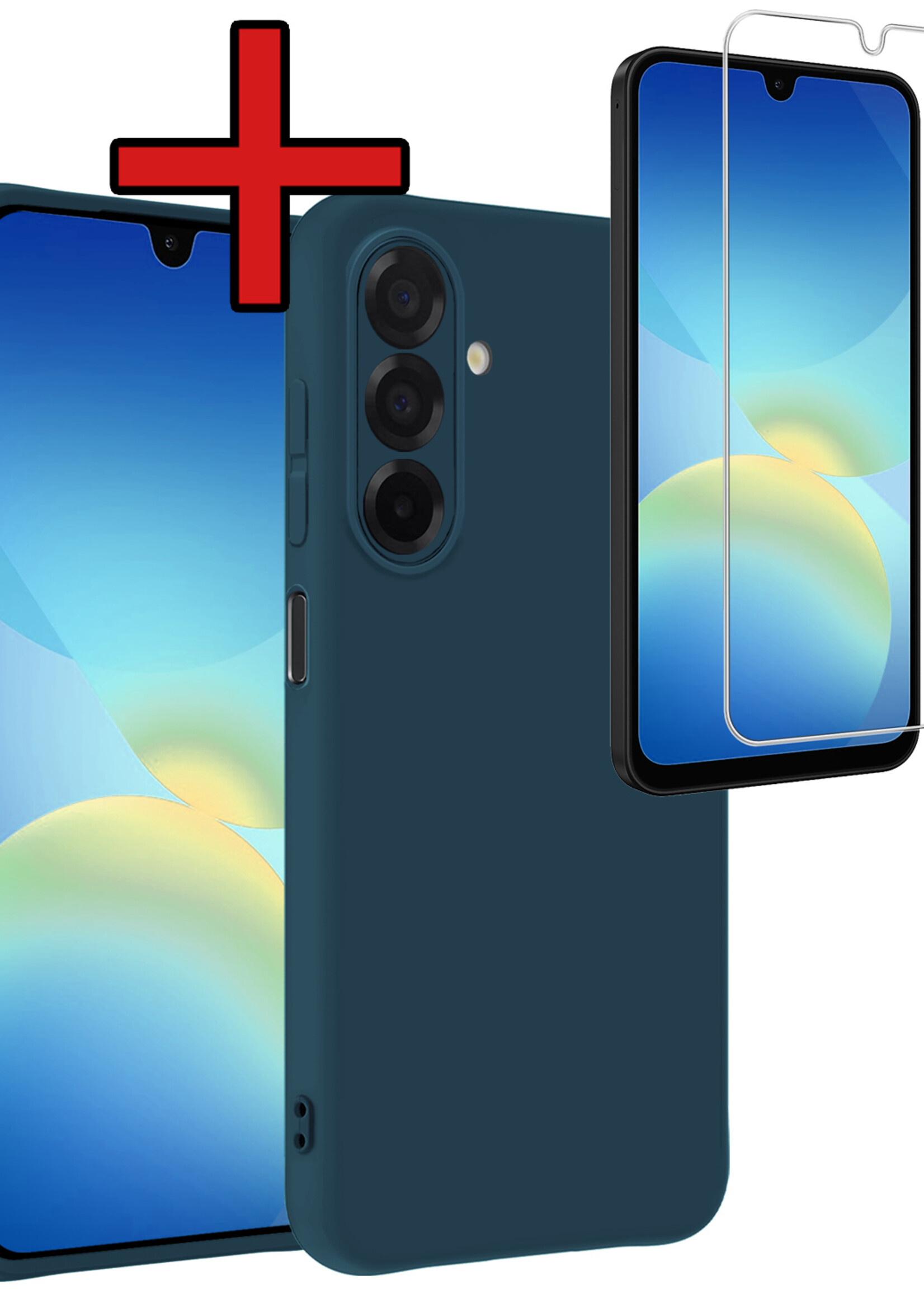 BTH BTH Samsung Galaxy A26 Hoesje Siliconen Met Screenprotector - Donkerblauw
