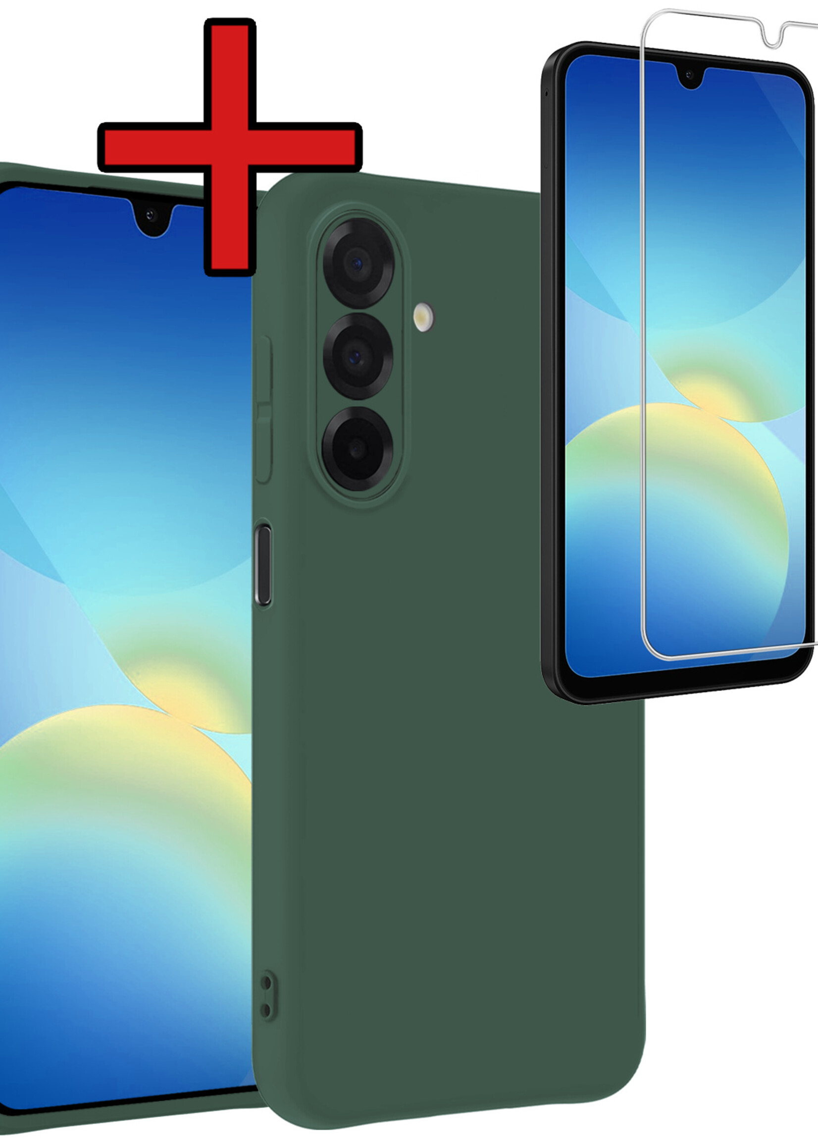 BTH BTH Samsung Galaxy A26 Hoesje Siliconen Met Screenprotector - Donkergroen