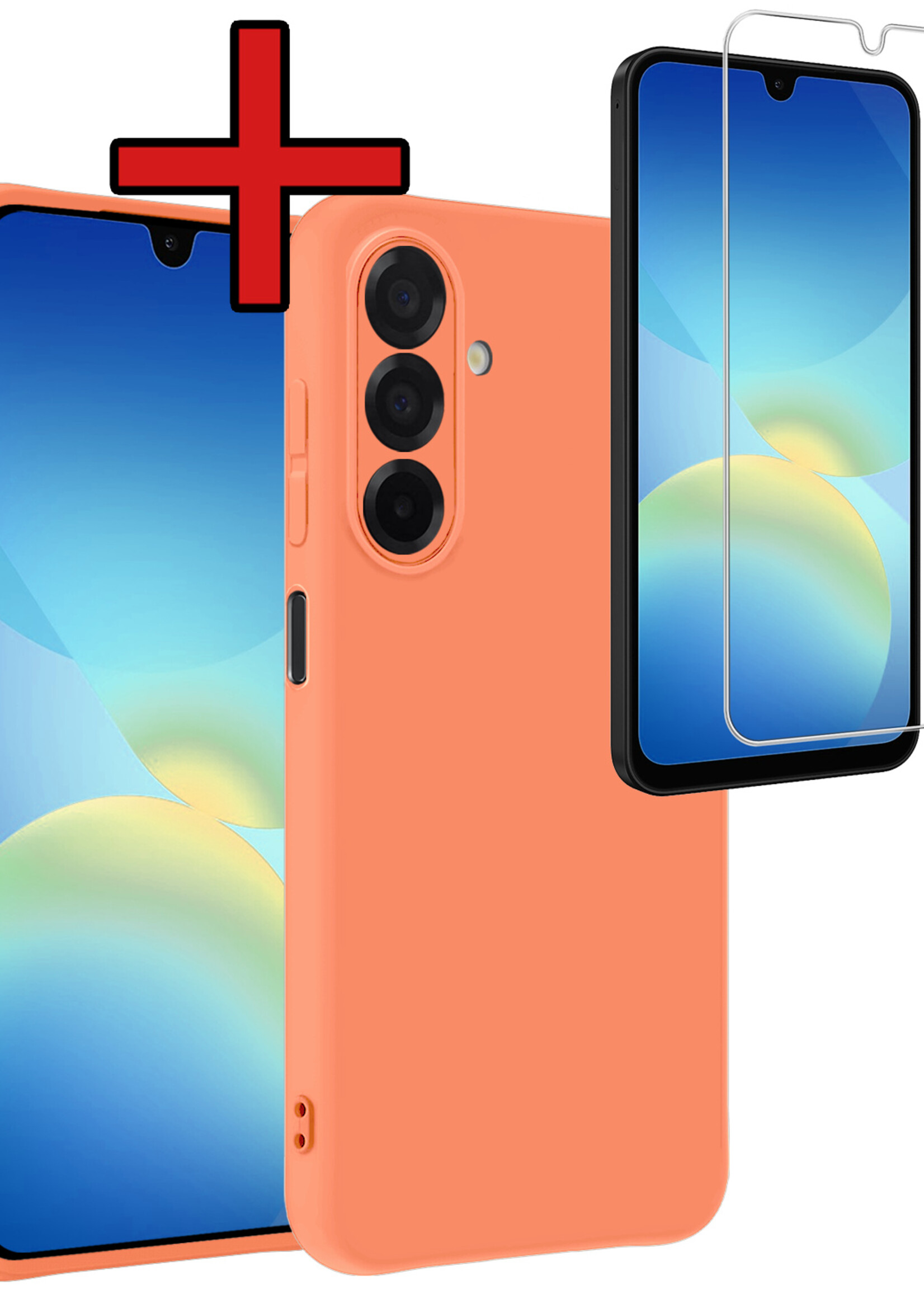 BTH BTH Samsung Galaxy A26 Hoesje Siliconen Met Screenprotector - Perzik