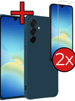 BTH BTH Samsung Galaxy A26 Hoesje Siliconen Met 2x Screenprotector - Donkerblauw