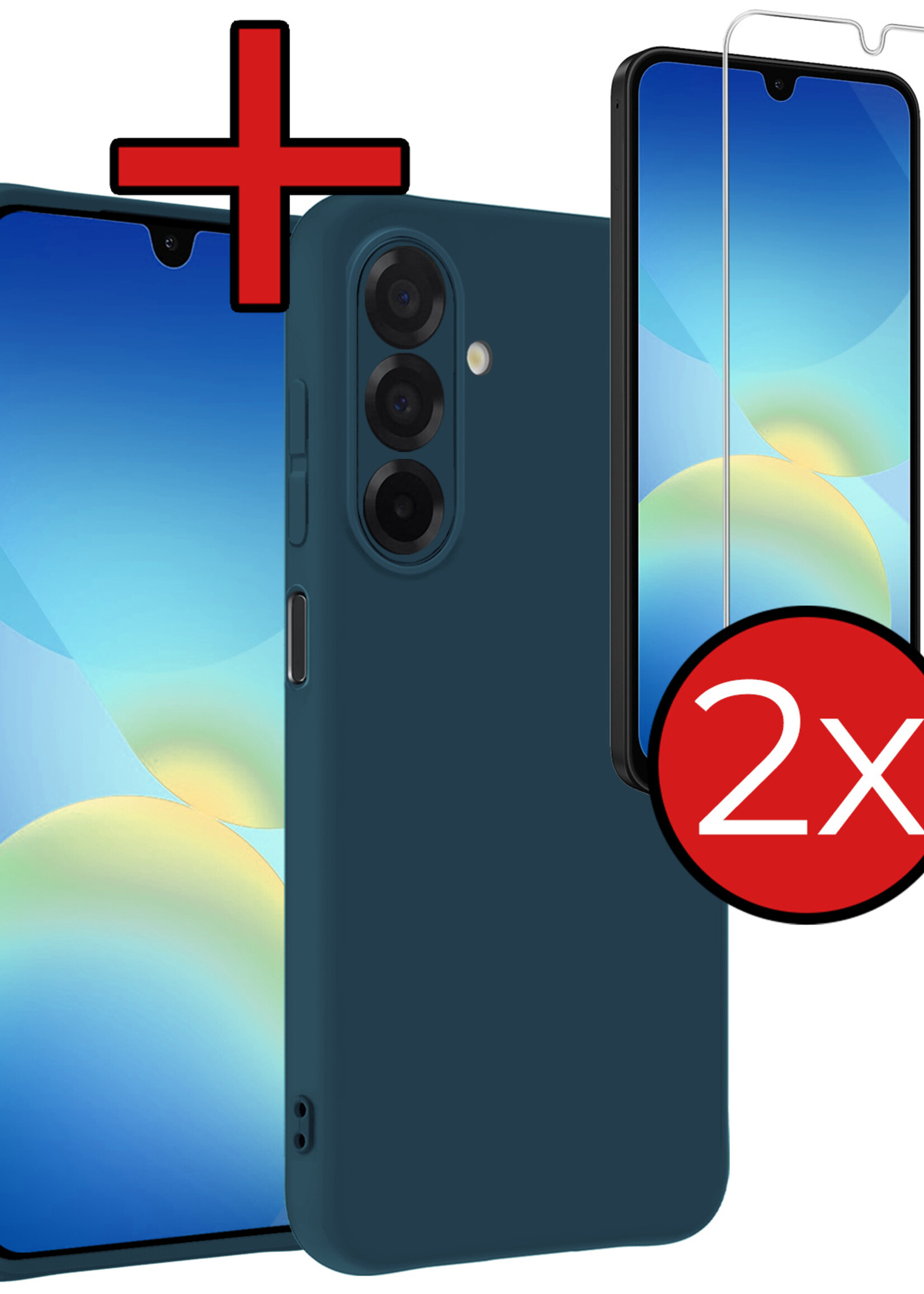 BTH BTH Samsung Galaxy A26 Hoesje Siliconen Met 2x Screenprotector - Donkerblauw