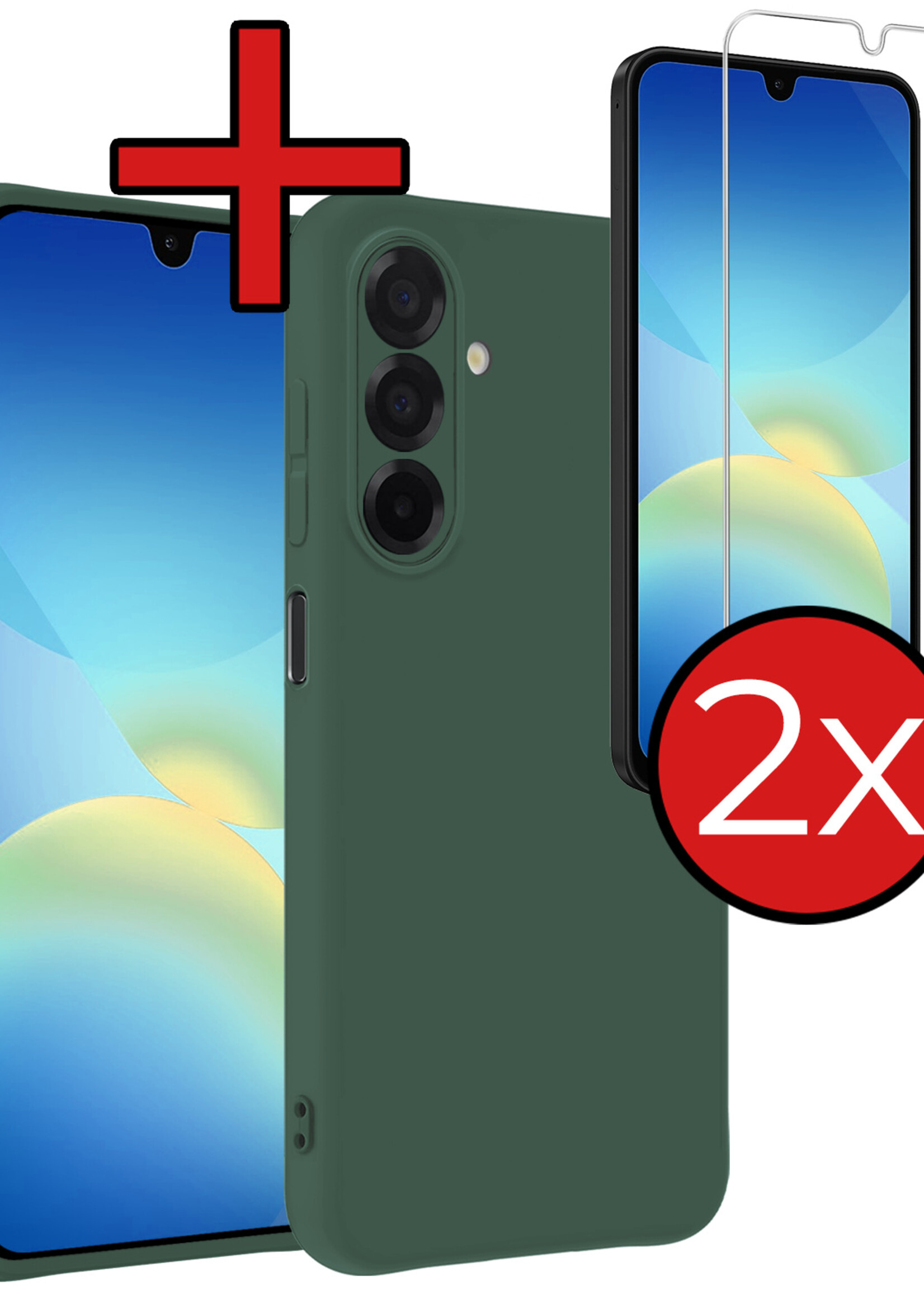 BTH BTH Samsung Galaxy A26 Hoesje Siliconen Met 2x Screenprotector - Donkergroen