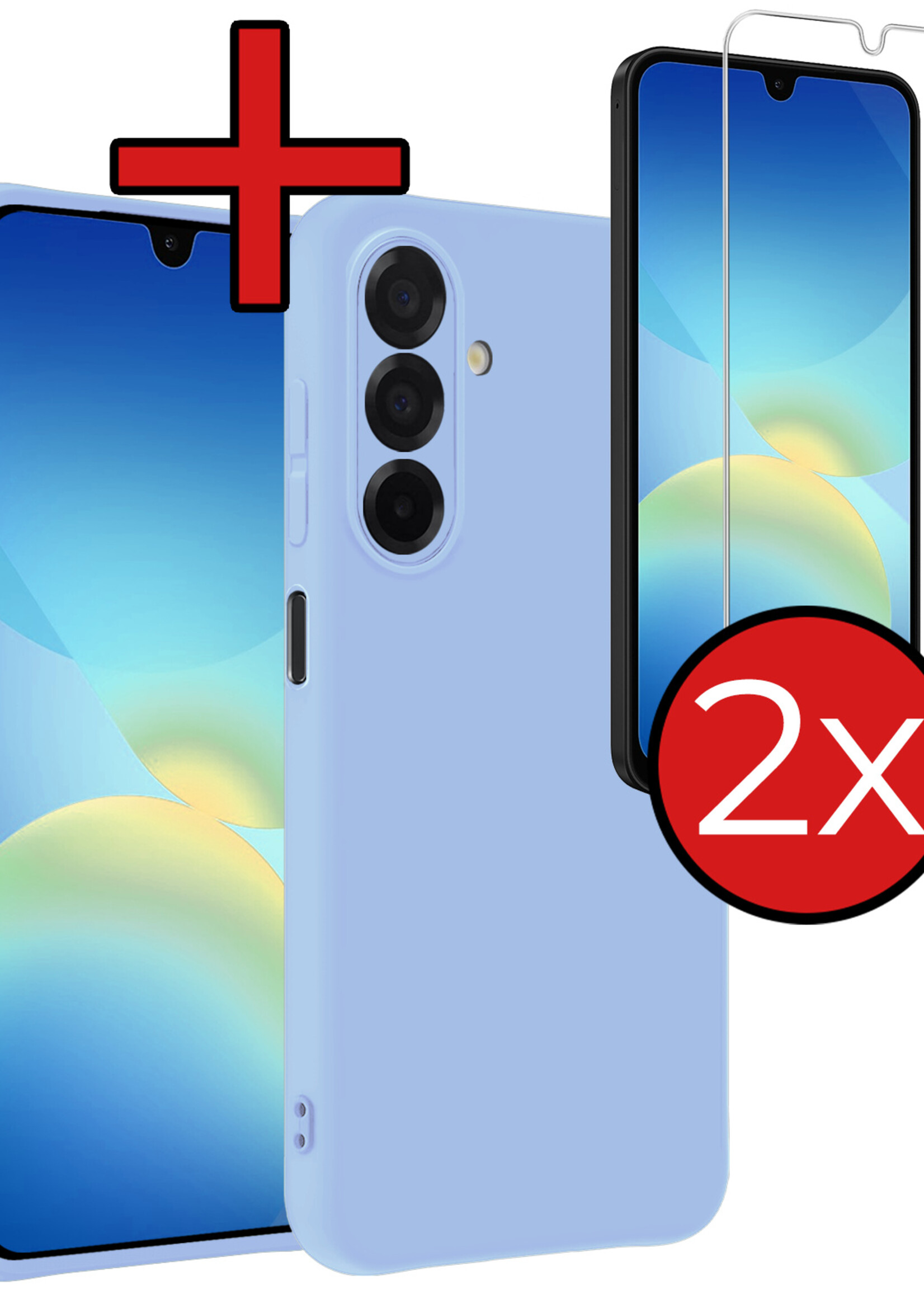 BTH BTH Samsung Galaxy A26 Hoesje Siliconen Met 2x Screenprotector - Lichtblauw