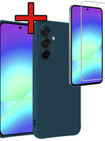 BTH BTH Samsung Galaxy A56 Hoesje Siliconen Met Screenprotector - Donkerblauw