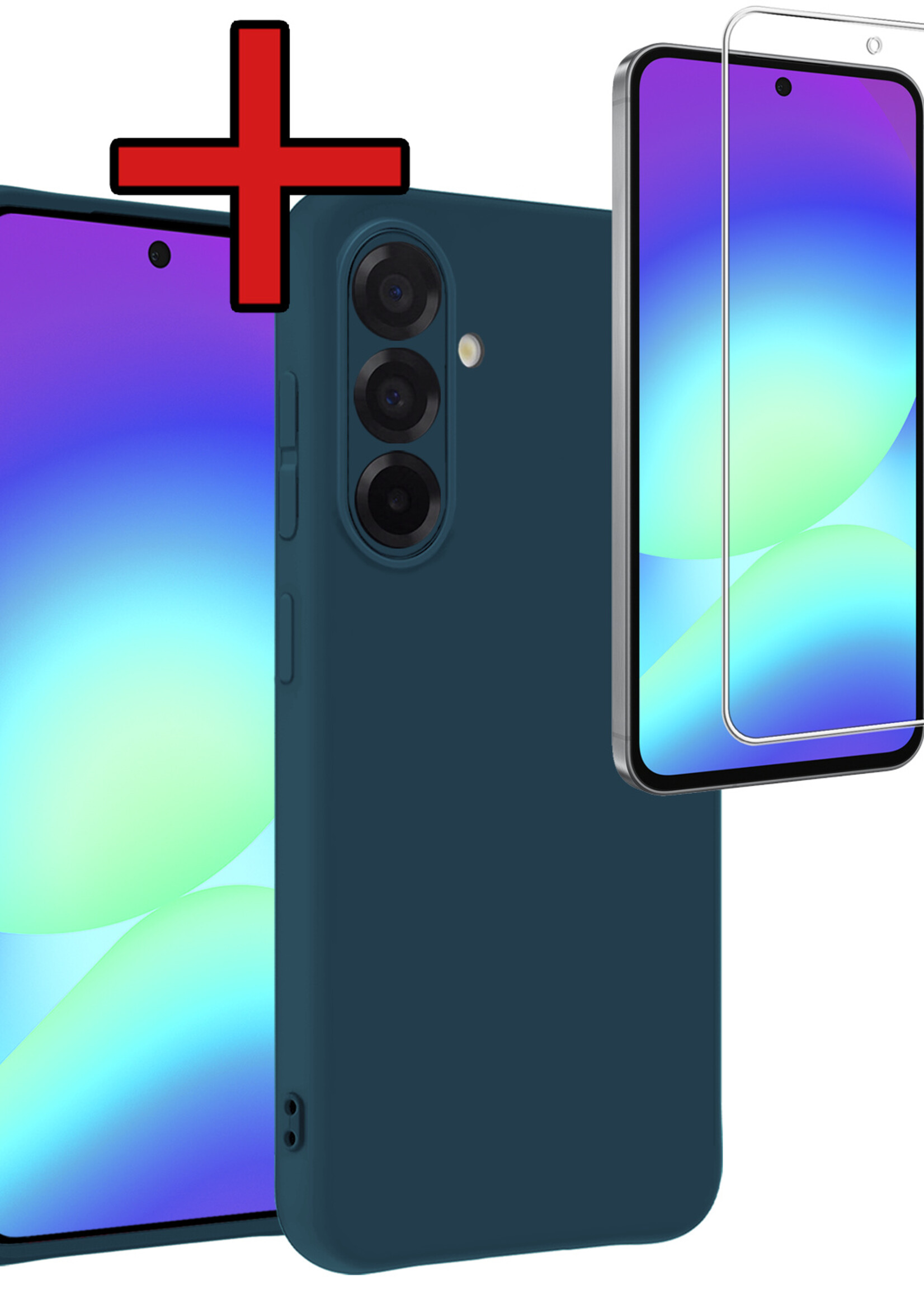 BTH BTH Samsung Galaxy A56 Hoesje Siliconen Met Screenprotector - Donkerblauw