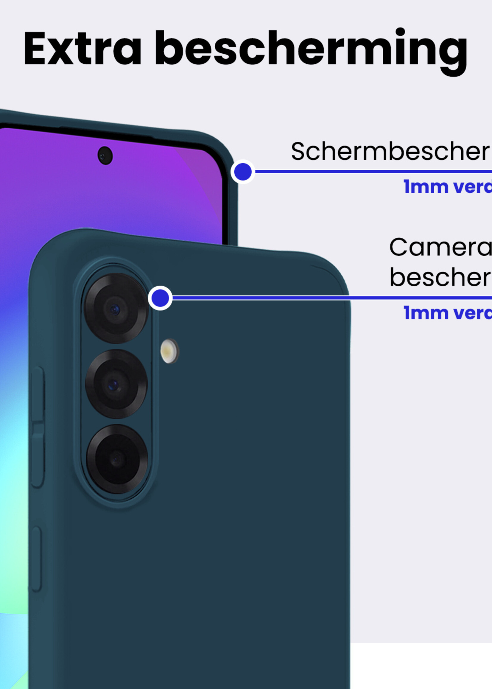 BTH BTH Samsung Galaxy A56 Hoesje Siliconen Met Screenprotector - Donkerblauw