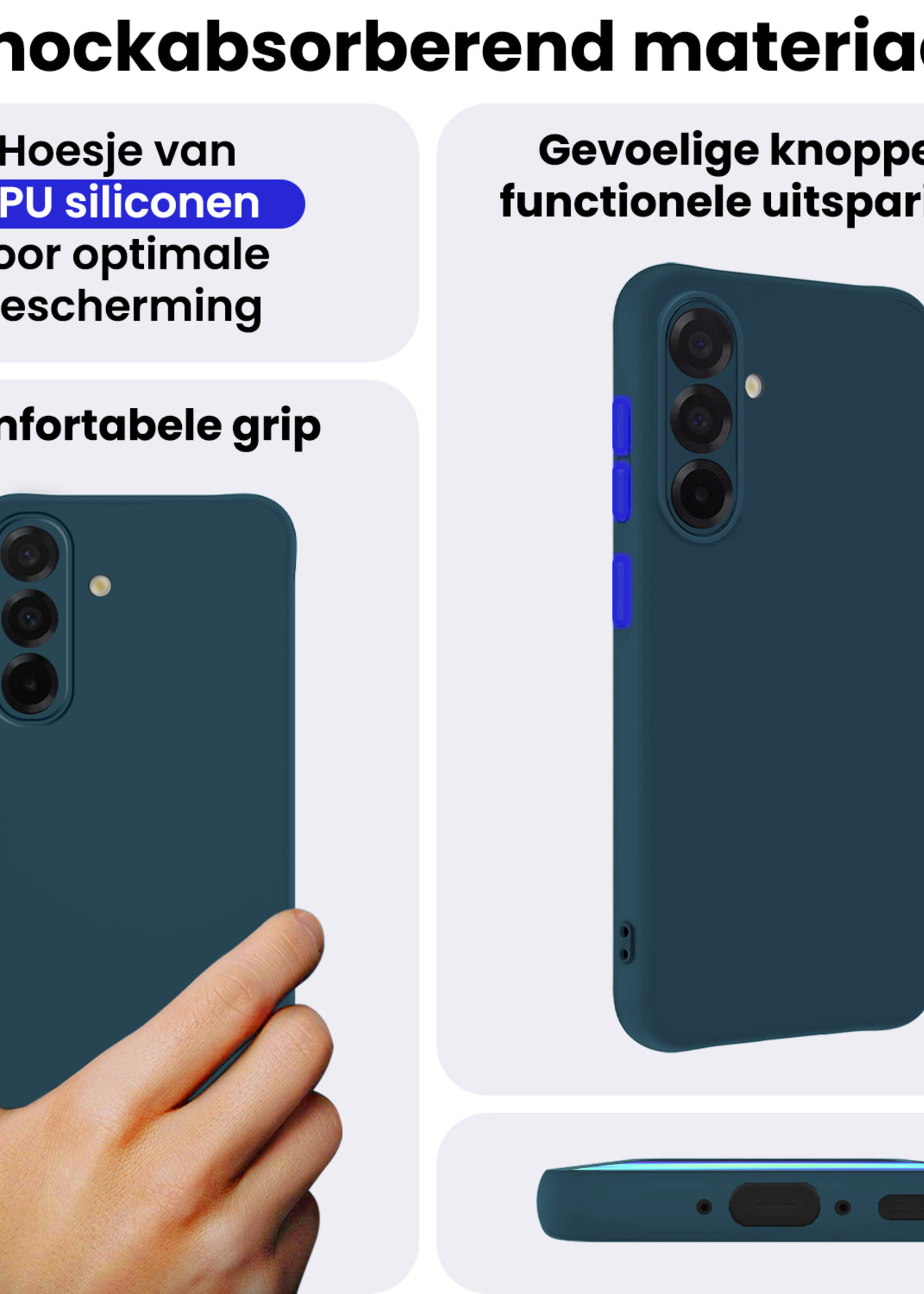 BTH BTH Samsung Galaxy A56 Hoesje Siliconen Met Screenprotector - Donkerblauw