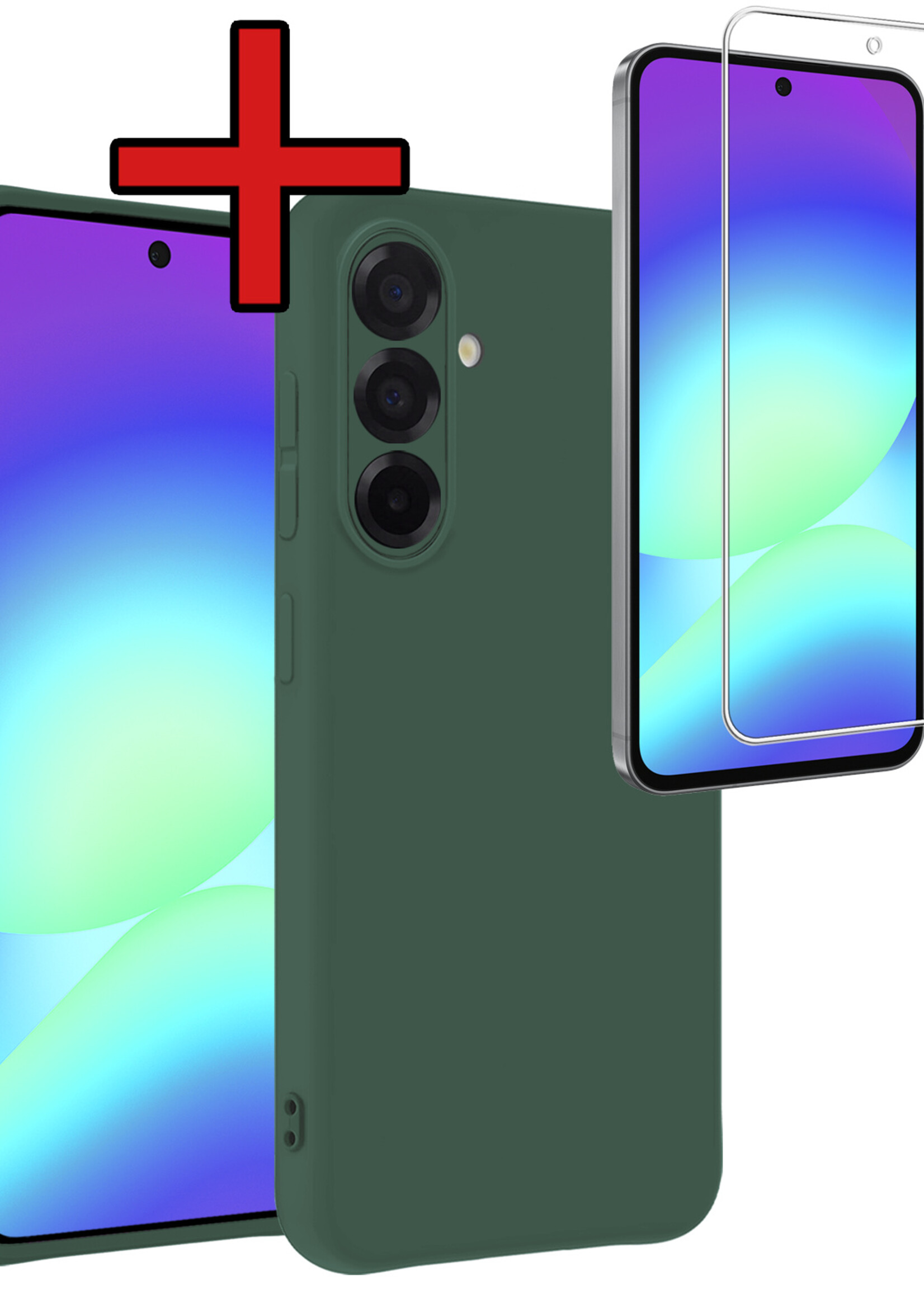 BTH BTH Samsung Galaxy A56 Hoesje Siliconen Met Screenprotector - Donkergroen
