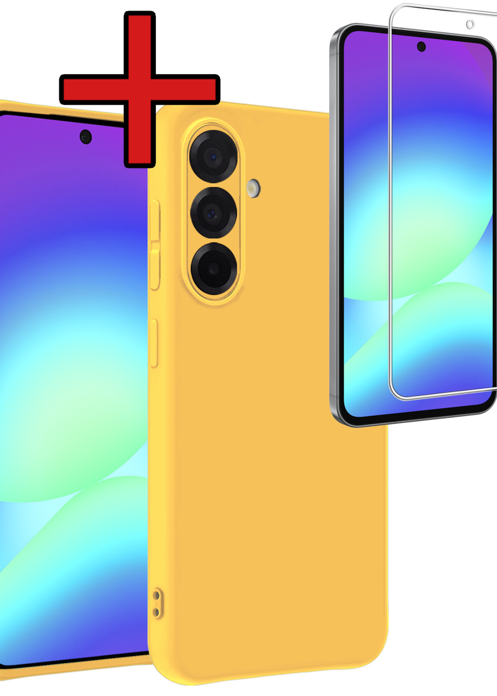 BTH BTH Samsung Galaxy A56 Hoesje Siliconen Met Screenprotector - Geel