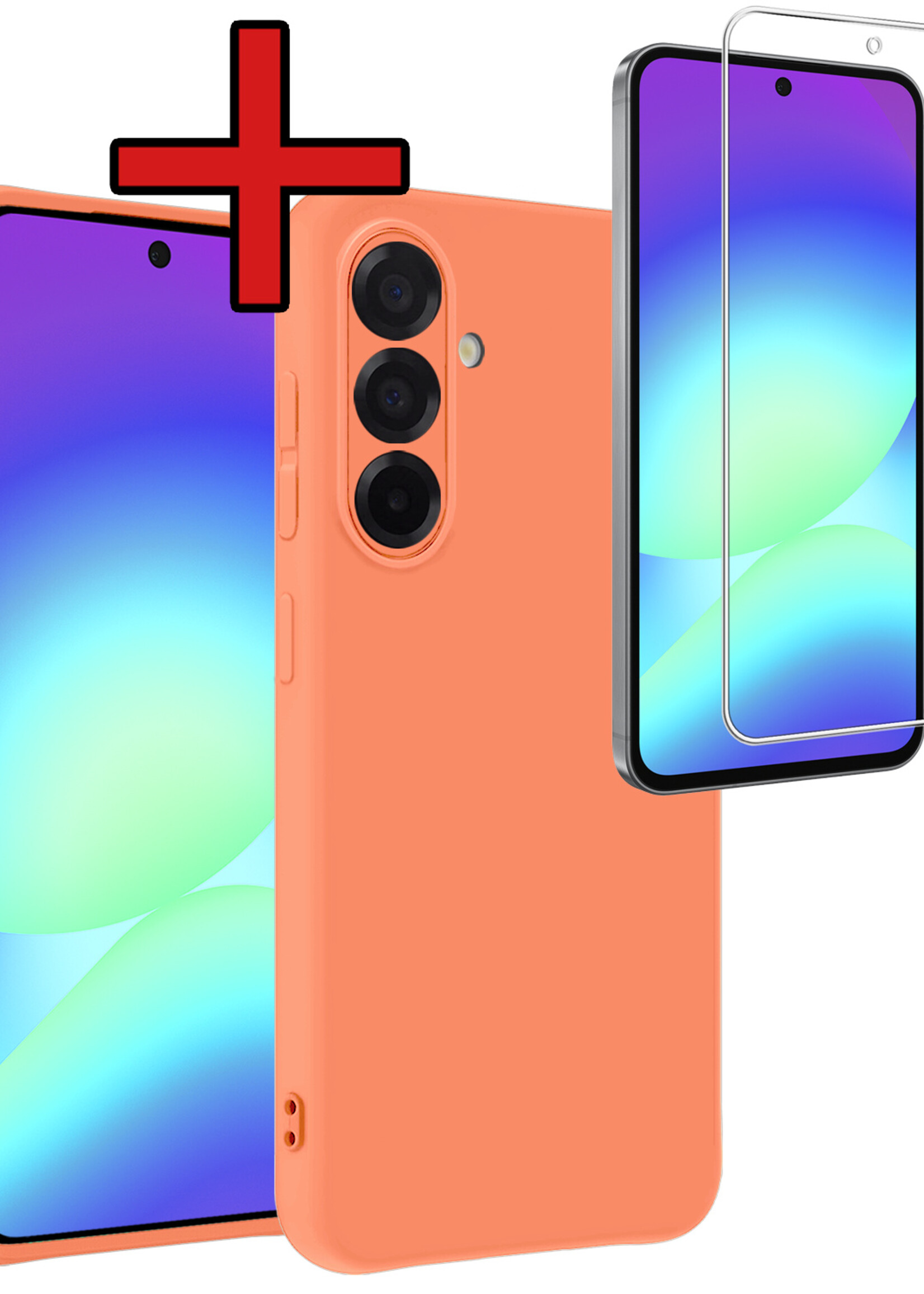 BTH BTH Samsung Galaxy A56 Hoesje Siliconen Met Screenprotector - Perzik