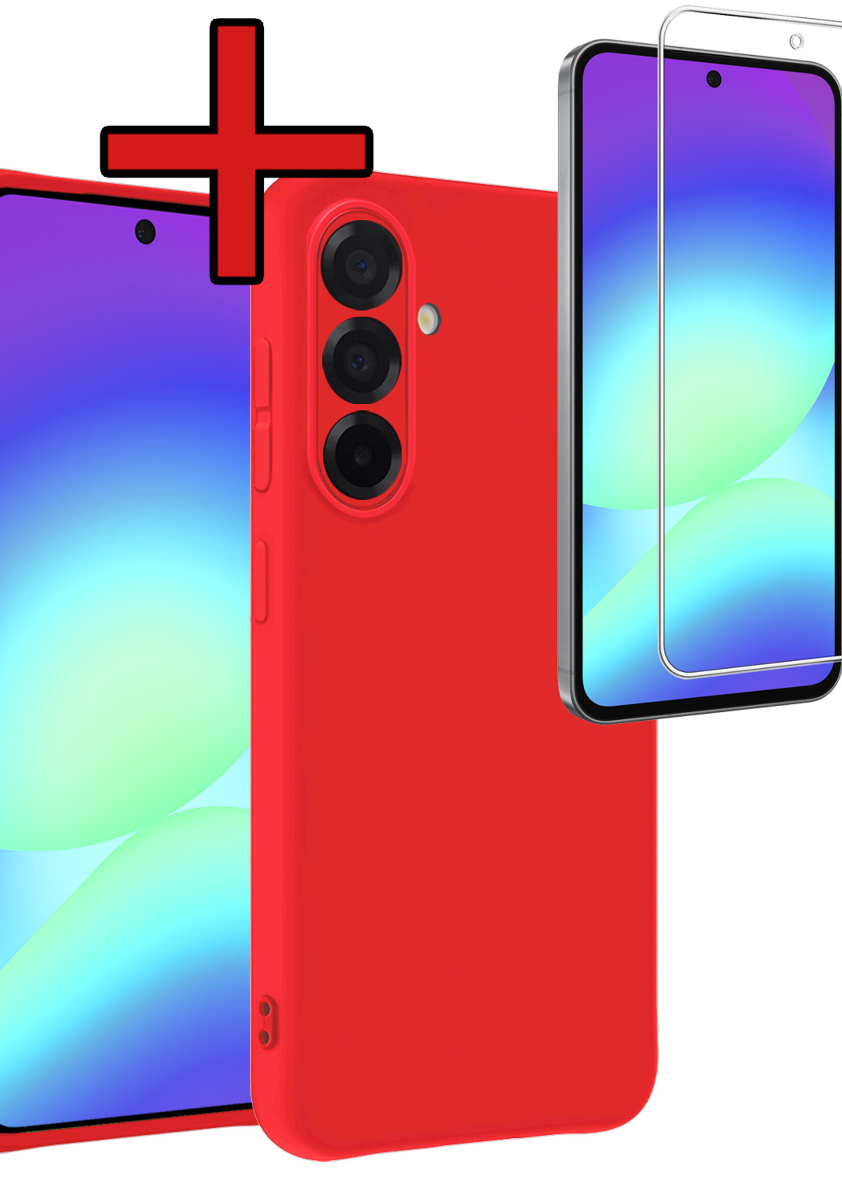 BTH BTH Samsung Galaxy A56 Hoesje Siliconen Met Screenprotector - Rood