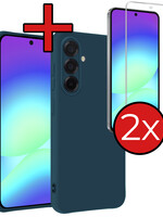 BTH BTH Samsung Galaxy A56 Hoesje Siliconen Met 2x Screenprotector - Donkerblauw