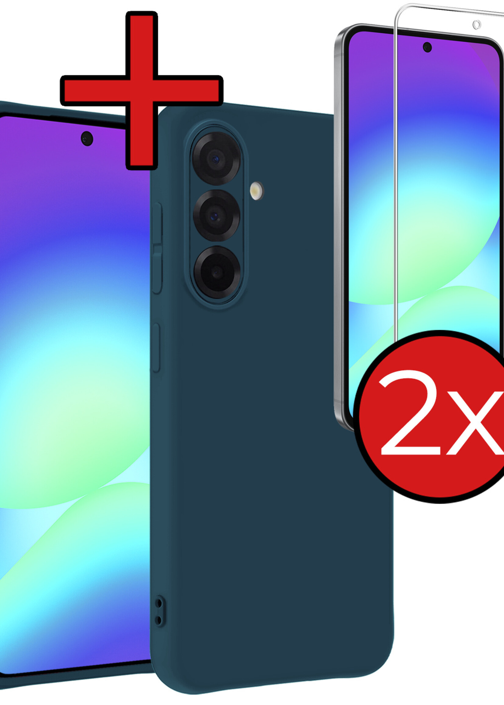BTH BTH Samsung Galaxy A56 Hoesje Siliconen Met 2x Screenprotector - Donkerblauw