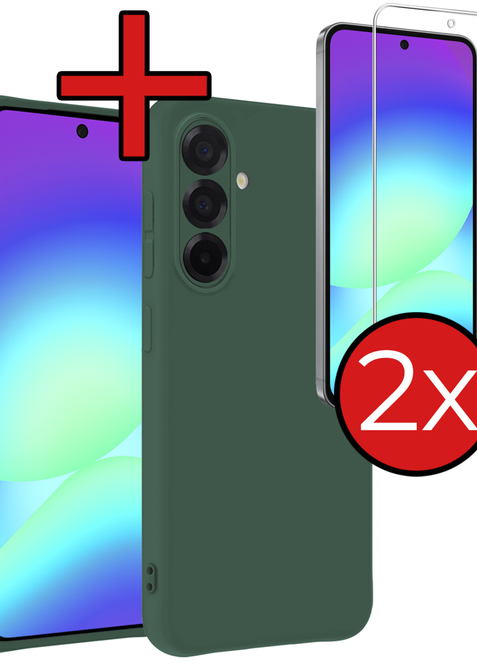 BTH BTH Samsung Galaxy A56 Hoesje Siliconen Met 2x Screenprotector - Donkergroen