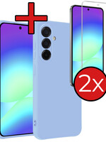 BTH BTH Samsung Galaxy A56 Hoesje Siliconen Met 2x Screenprotector - Lichtblauw