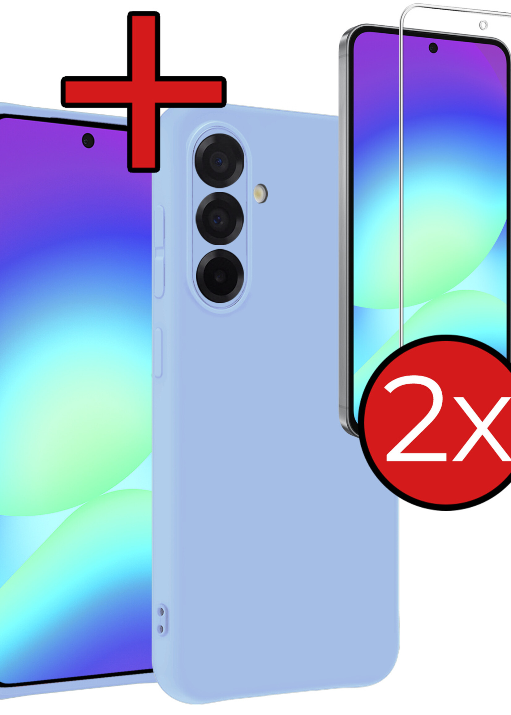 BTH BTH Samsung Galaxy A56 Hoesje Siliconen Met 2x Screenprotector - Lichtblauw