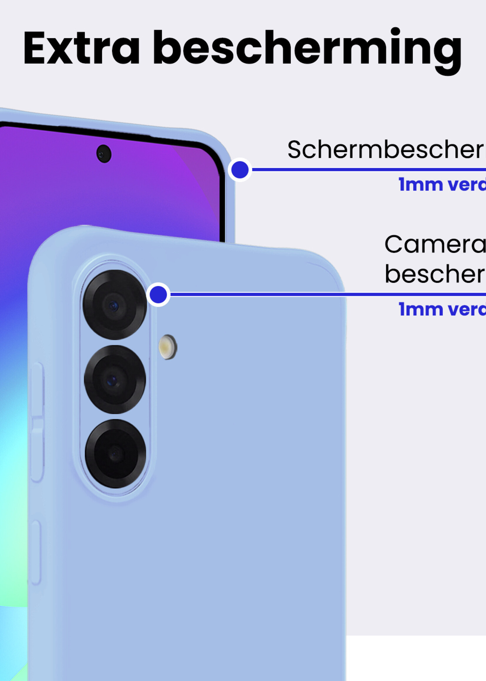 BTH BTH Samsung Galaxy A56 Hoesje Siliconen Met 2x Screenprotector - Lichtblauw