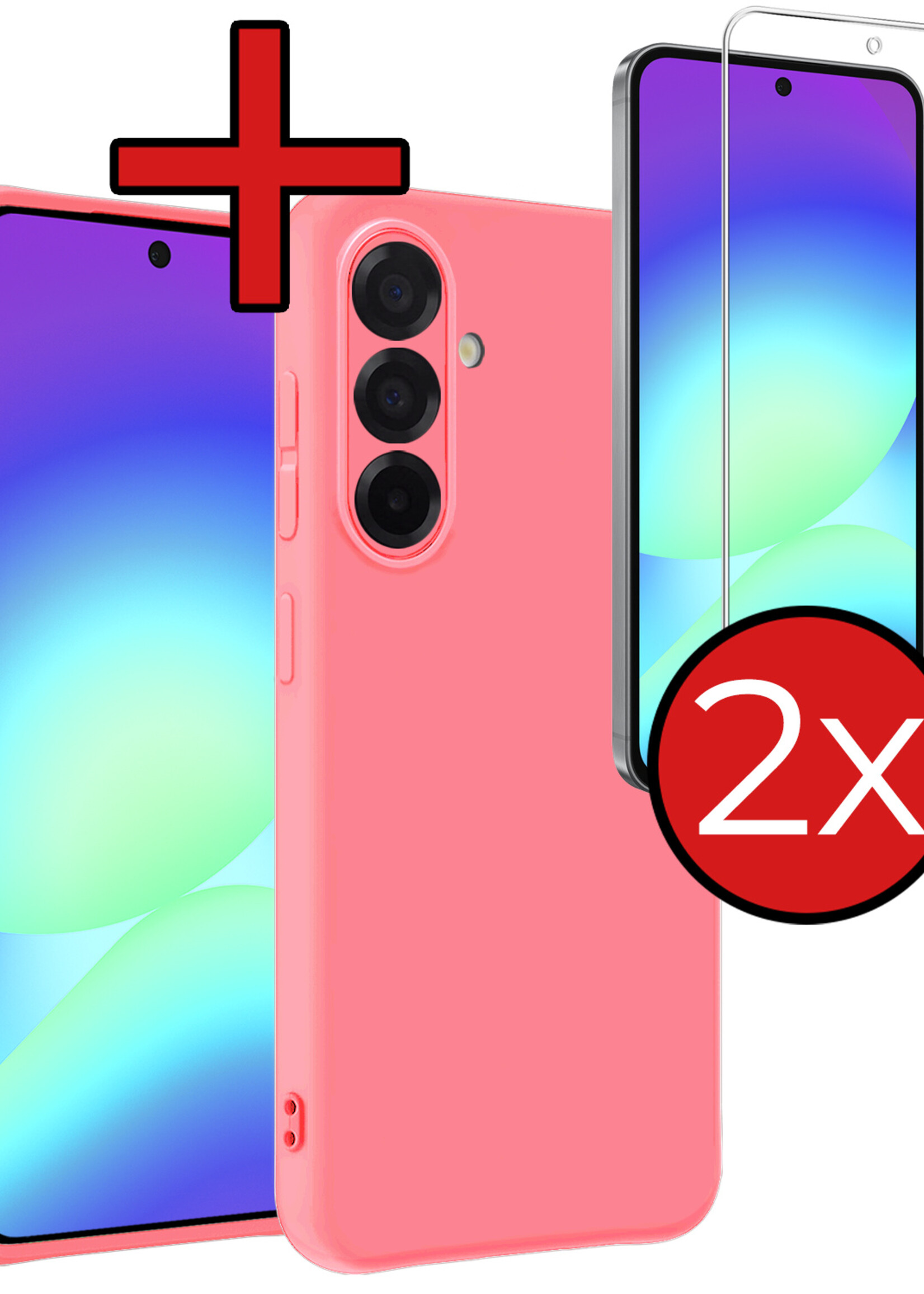 BTH BTH Samsung Galaxy A56 Hoesje Siliconen Met 2x Screenprotector - Lichtroze
