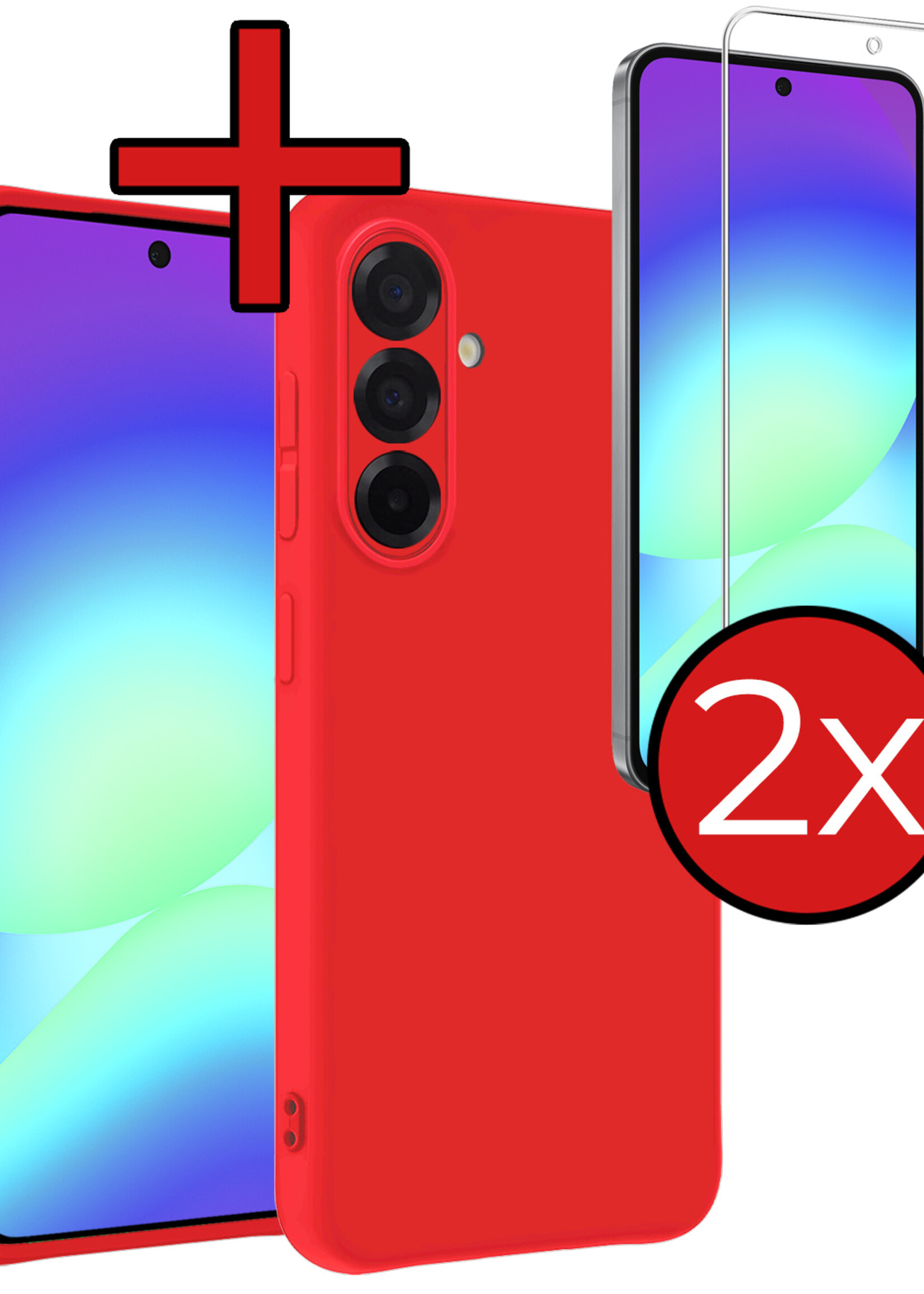 BTH BTH Samsung Galaxy A56 Hoesje Siliconen Met 2x Screenprotector - Rood