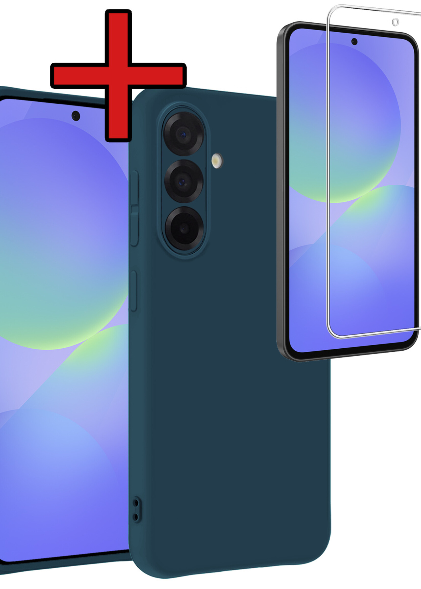 BTH BTH Samsung Galaxy A36 Hoesje Siliconen Met Screenprotector - Donkerblauw