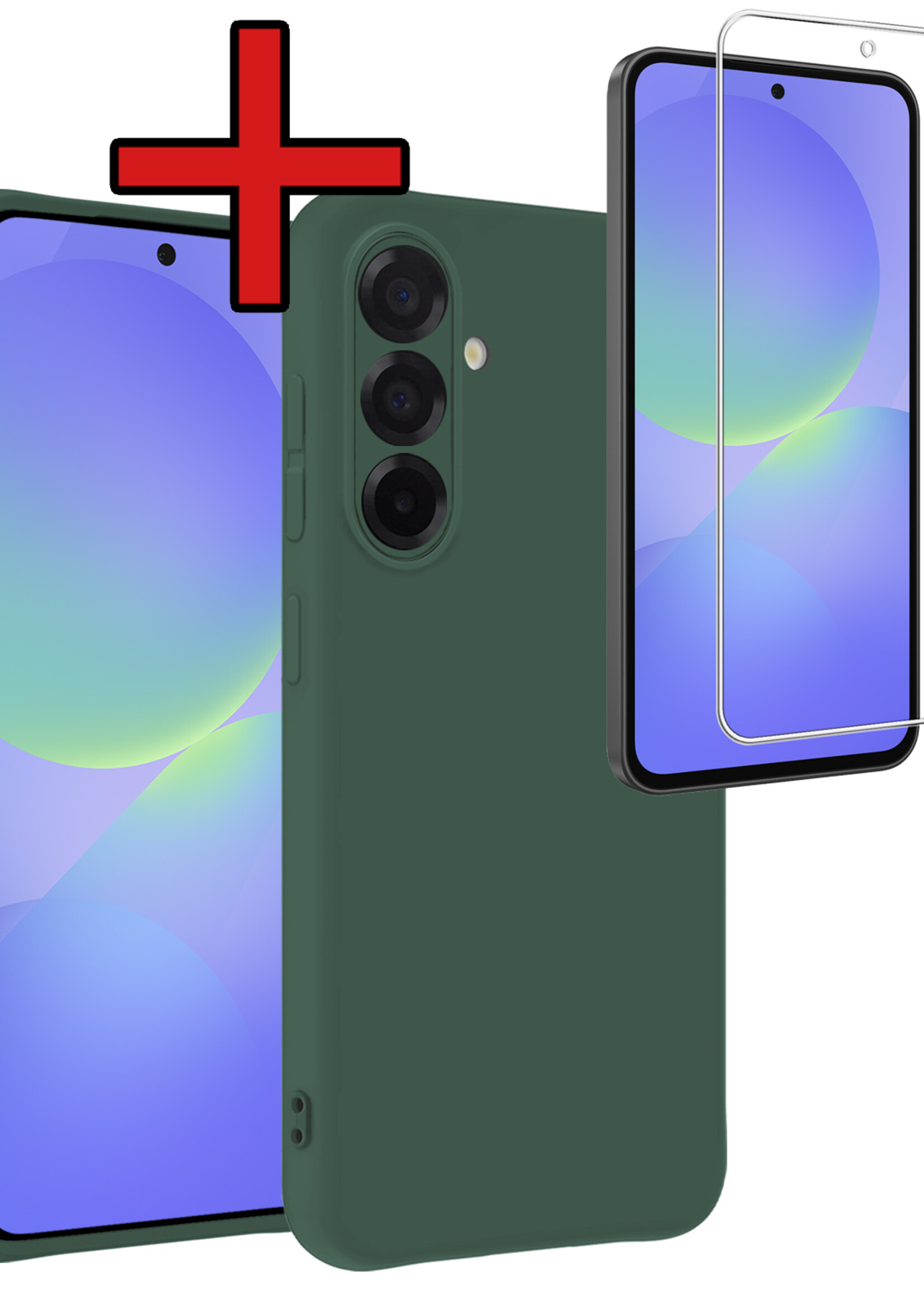 BTH BTH Samsung Galaxy A36 Hoesje Siliconen Met Screenprotector - Donkergroen